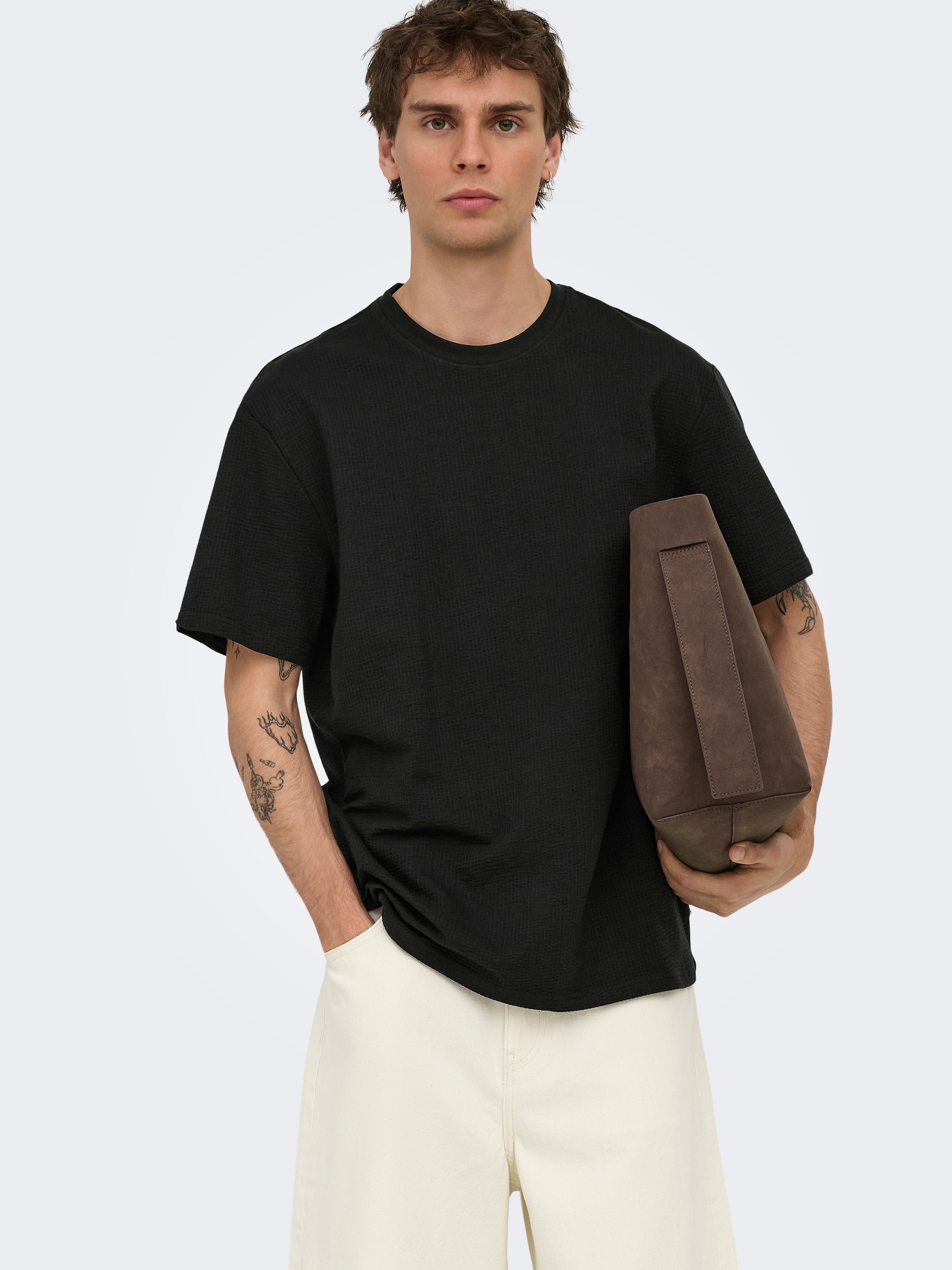 Only & Sons Rundhalsshirt "Onskian Life Reg Seersucker Ss Tee Noos"