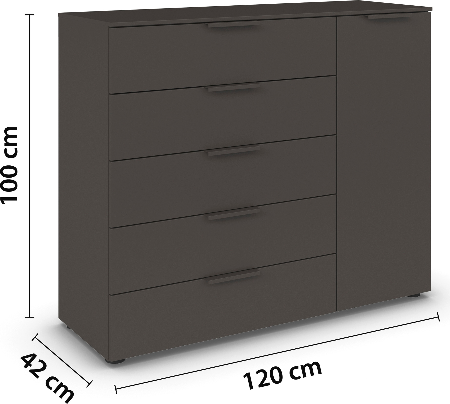 rauch Schubkastenkommode »Kommode Türkommode Sideboard Kombikommode FLIPP«, (Breite 120 cm mit 2 Einlegeböden), 1-türig mit 5 Schubladen und Soft-Close-Funktion