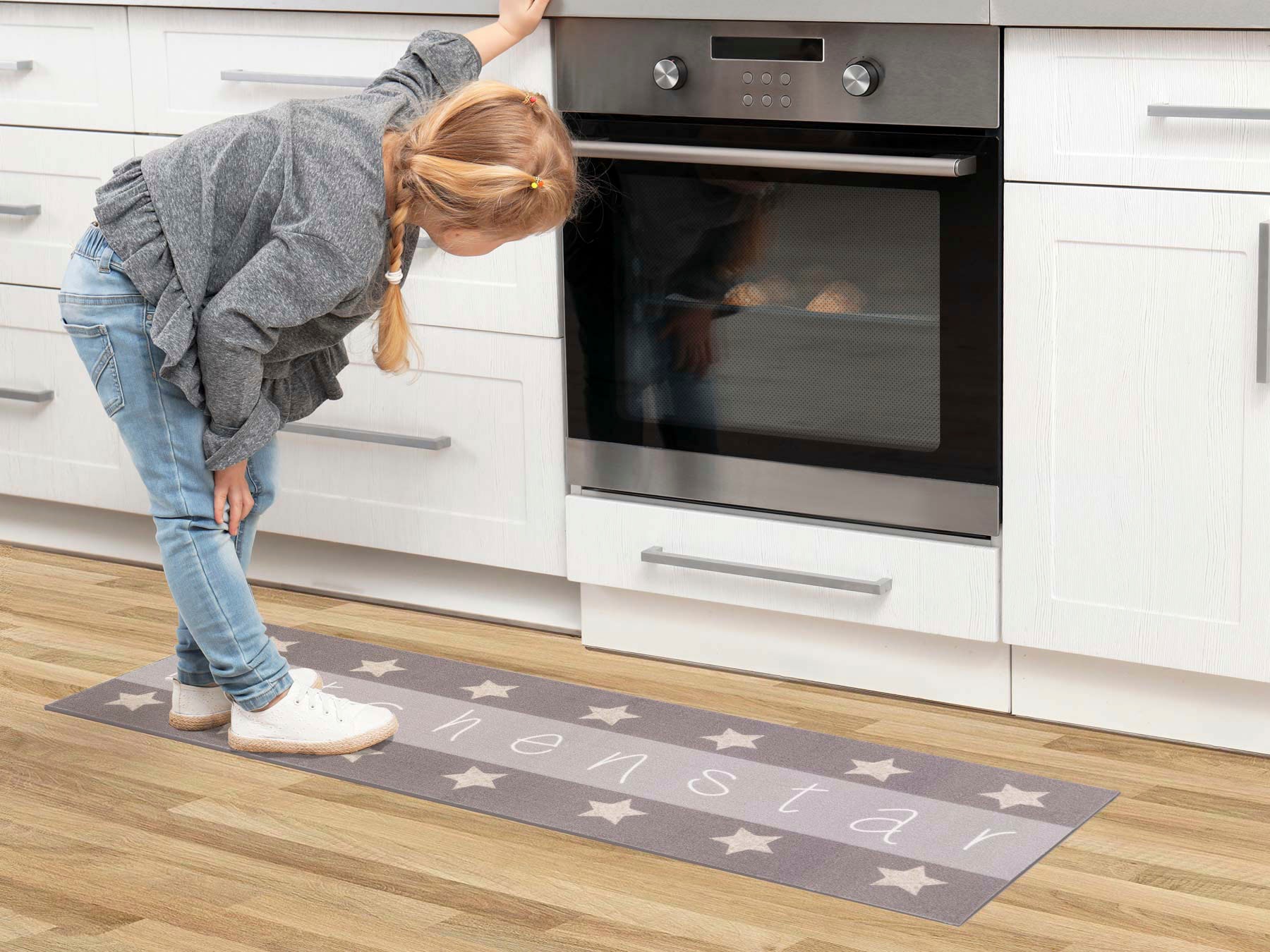 Primaflor-Ideen in Textil Küchenläufer »KITCHEN STAR«, rechteckig, 5 mm Höhe, mit Schriftzug & Motiv Sterne, rutschhemmend, waschbar, Küche