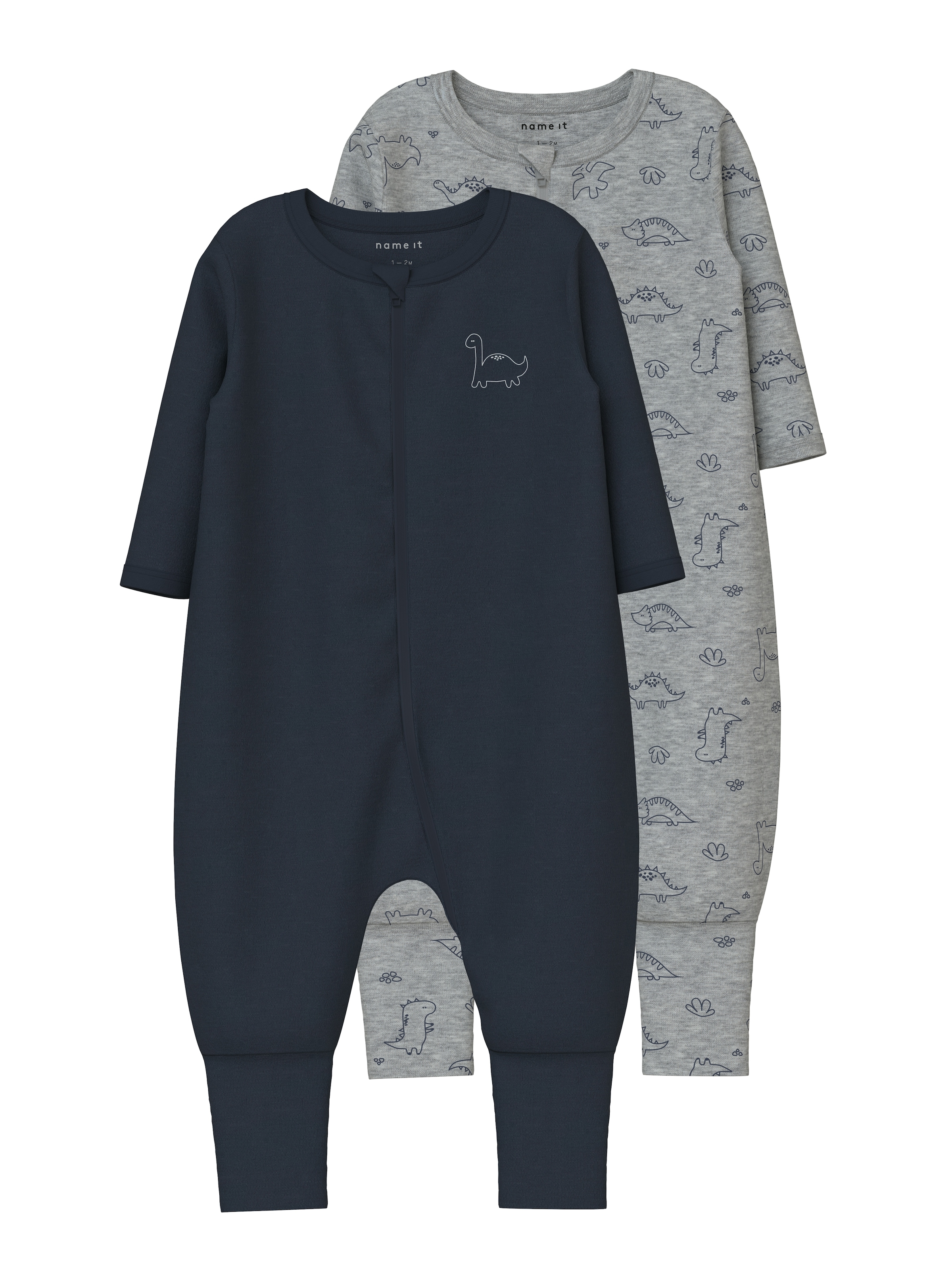 Schlafanzug »NBMNIGHTSUIT 2P ZIP FF GREY DINO NOOS«, (Packung, 2 tlg.)