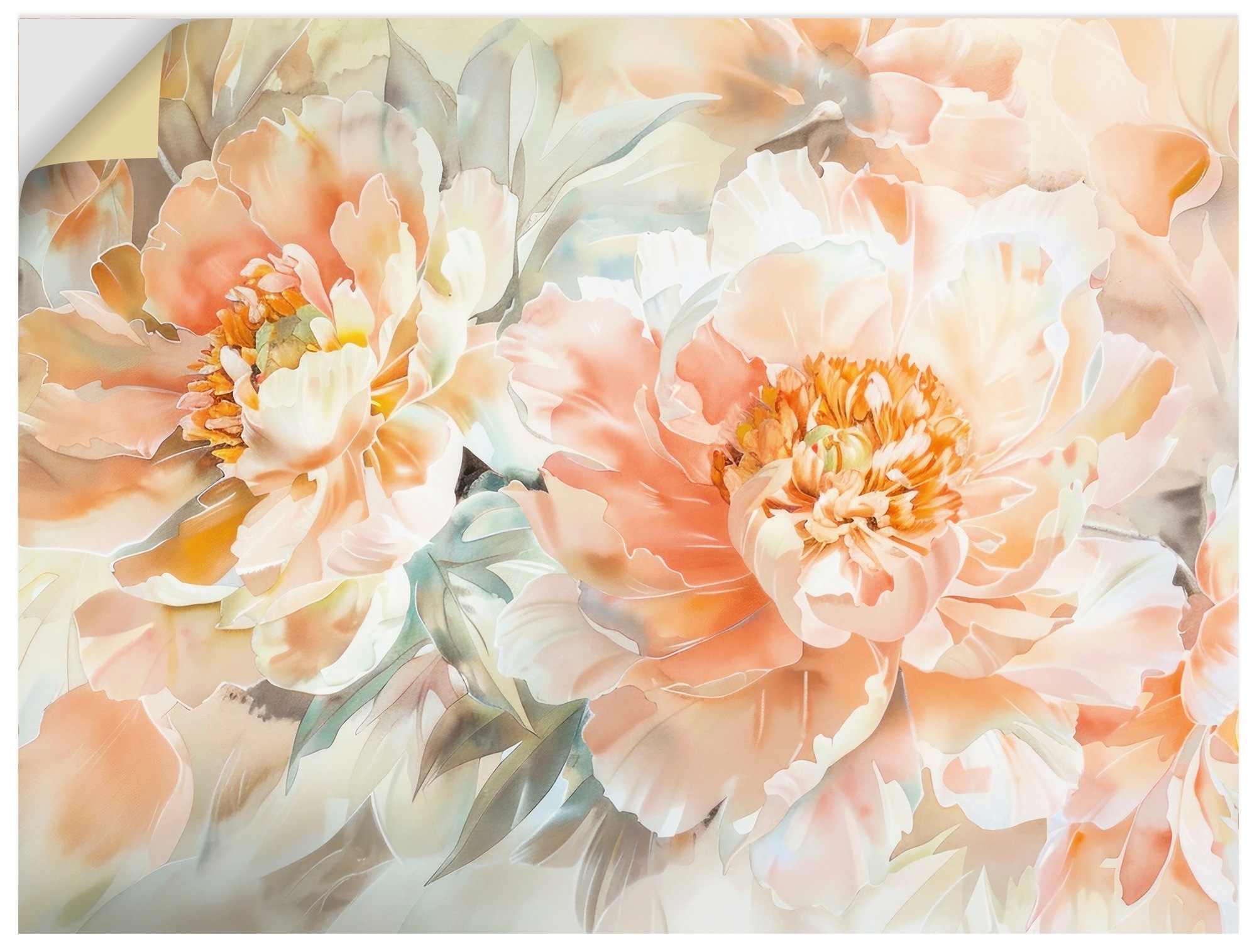 Wandbild ARTLAND "Pfirsisch Farbene Pfingstrosen Aquarell", farbe bild(er): orange, B:80cm H:60cm, Bilder, als Alubild, Leinwandbild, Poster, Wandaufkleber in verschied. Größen