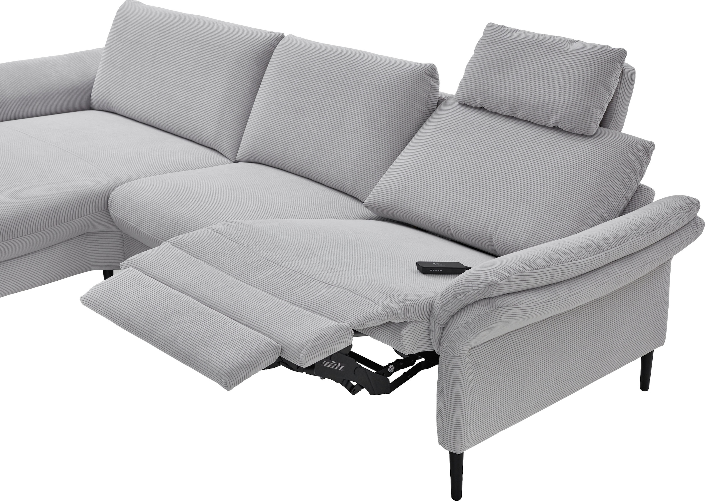 Places of Style Ecksofa »Sarsina: mit Tonnentaschen-Federkern, perfekt zum Entspannen L-Form«, inklusive 1 motorischen Relaxfunktion mit Herz-Waage-Beschlag