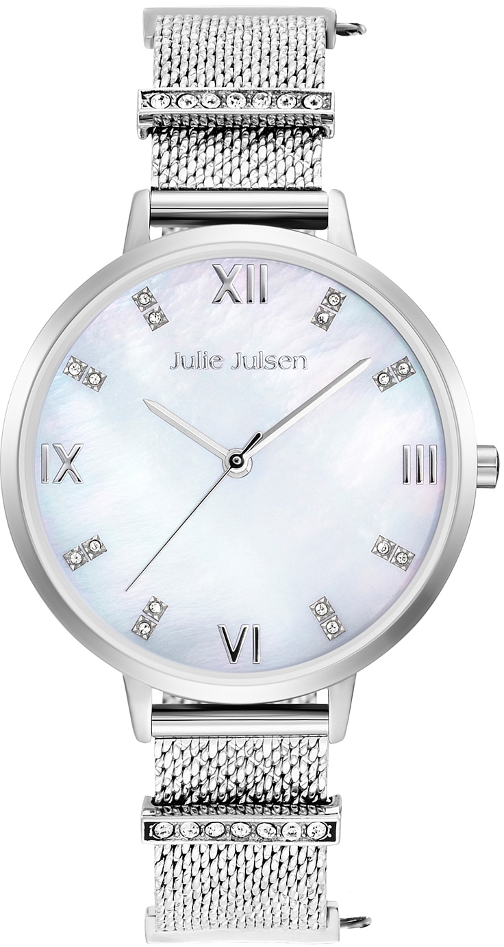 Julie Julsen Quarzuhr »Charming Silver Roman, JJW1231SME-36«, Armbanduhr, Damenuhr, Zirkonia-Steine, PVD-beschichtet