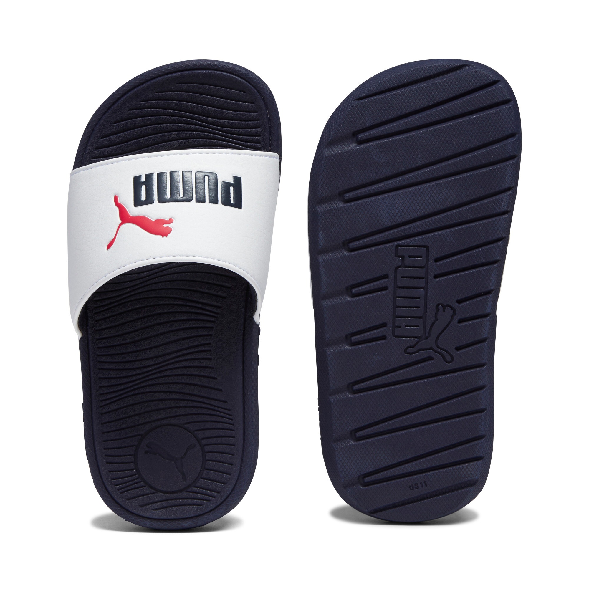 Badesandale PUMA "COOL CAT 2.0 PS", Mädchen, Gr. 34,5, puma weiß, puma navy, for all time rot, Synthetik, Schuhe, mit gepolstertem Riemen, weich gepolstertes Fußbett, ohne Verschluss 3