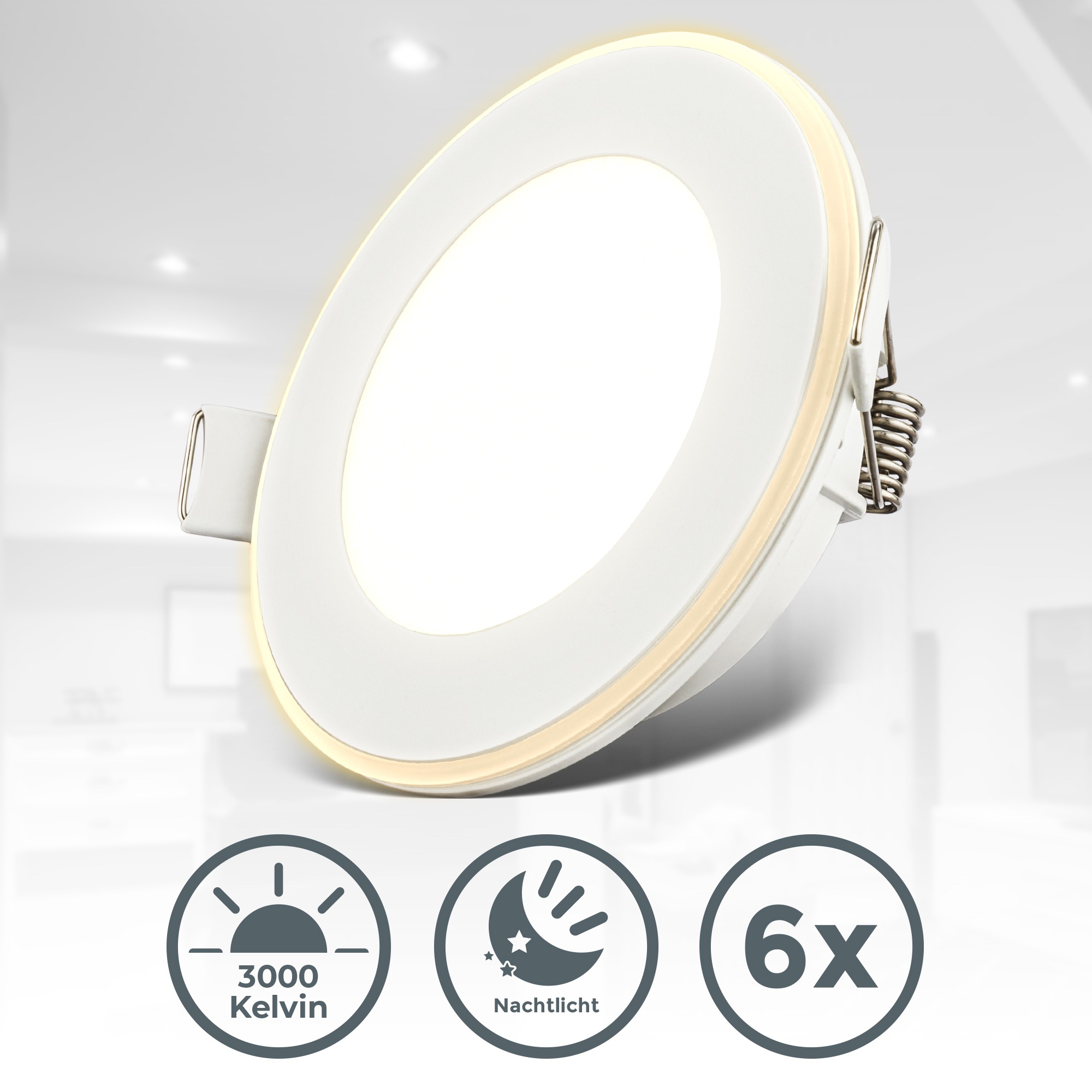 B.K.Licht LED Einbaustrahler »LED Einbauleuchten«, 6 flammig, 6er Set, 93x30 mm, Weiß, je 4,9W, Decke, Wohnzimmer, Flur