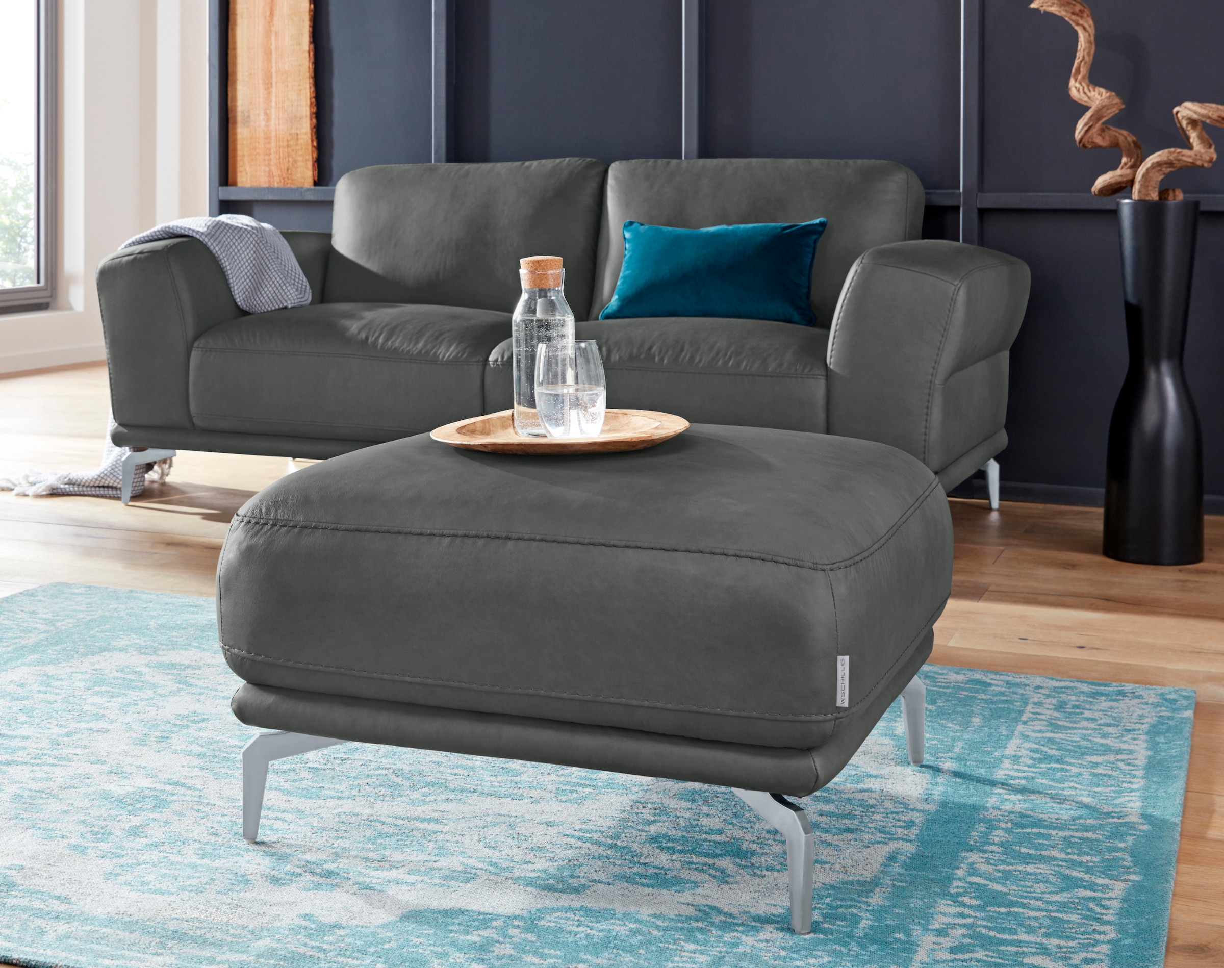 W.SCHILLIG Hocker "montanaa" mit Metallfüßen in Silber matt, Breite 71 cm