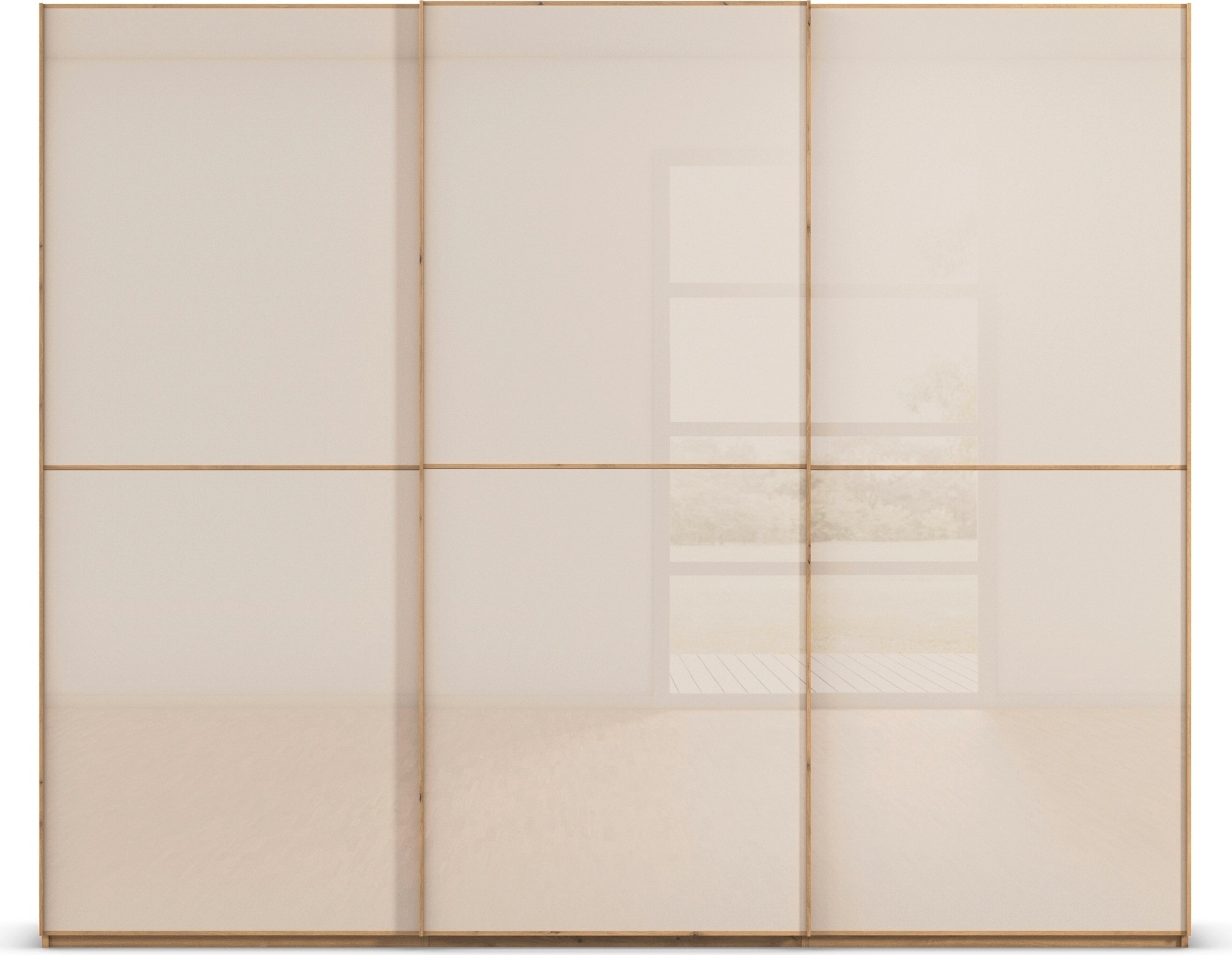 rauch Schwebetürenschrank »Kleiderschrank Schrank Garderobe Schlafzimmerschrank SCALE-DUO«, edle zweigeteilte Türen Glas-Front mit 3 Zierleisten MADE IN GERMANY