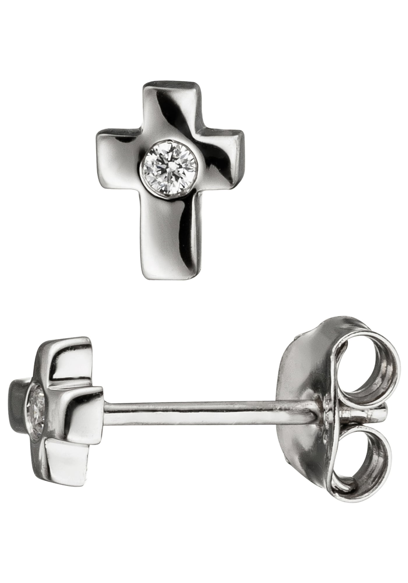 Paar Ohrstecker JOBO "Ohrringe Silberohrringe Kreuz 7 mm", silber 925, weiß, Ohrringe, Damen, Silber 925 (Sterlingsilber), 925 Silber mit Zirkonia