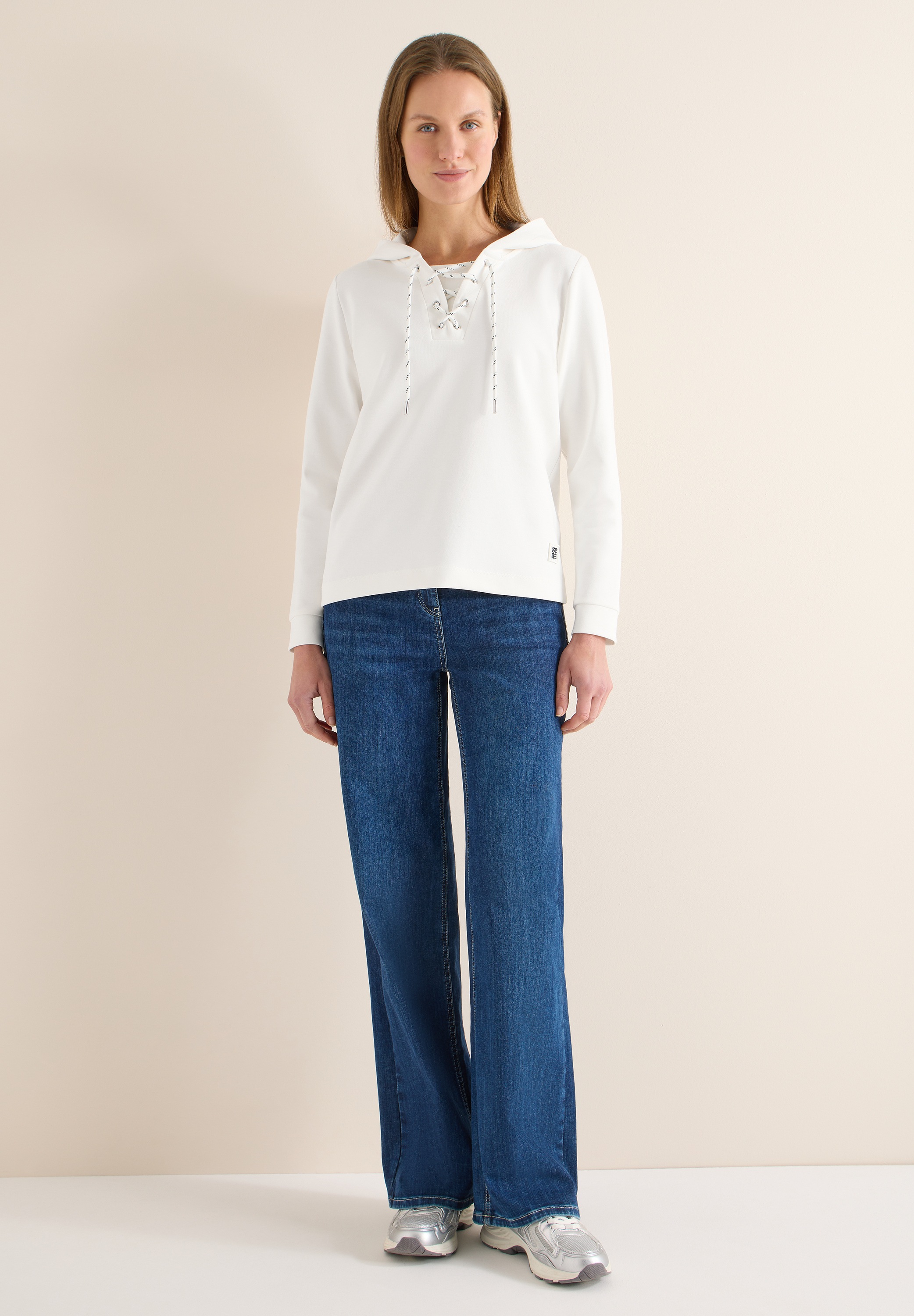 Langarmshirt CECIL, Damen, Gr. M (40), vanilleweiß, Web, 80% Baumwolle, 15% Polyester, 5% Elasthan, unifarben, comfort fit normal, ohne Ausschnitt, Bündchen, Shirts Langarmshirt, Jersey 3