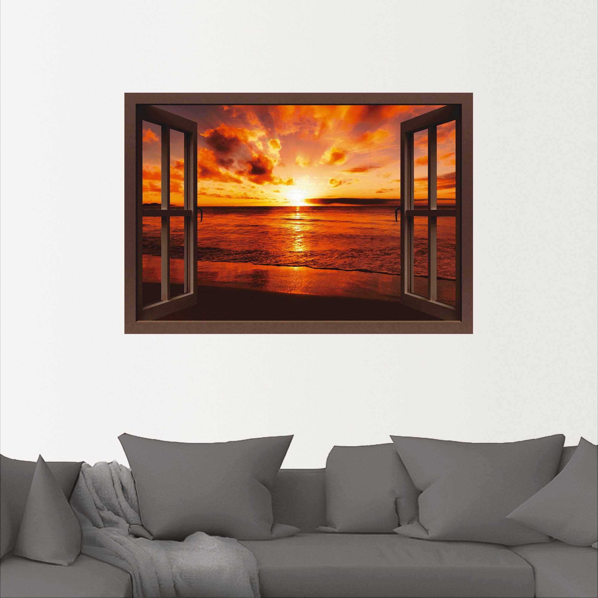 Artland Wandbild "Fensterblick Sonnenuntergang am Strand", Fensterblick, (1 günstig online kaufen