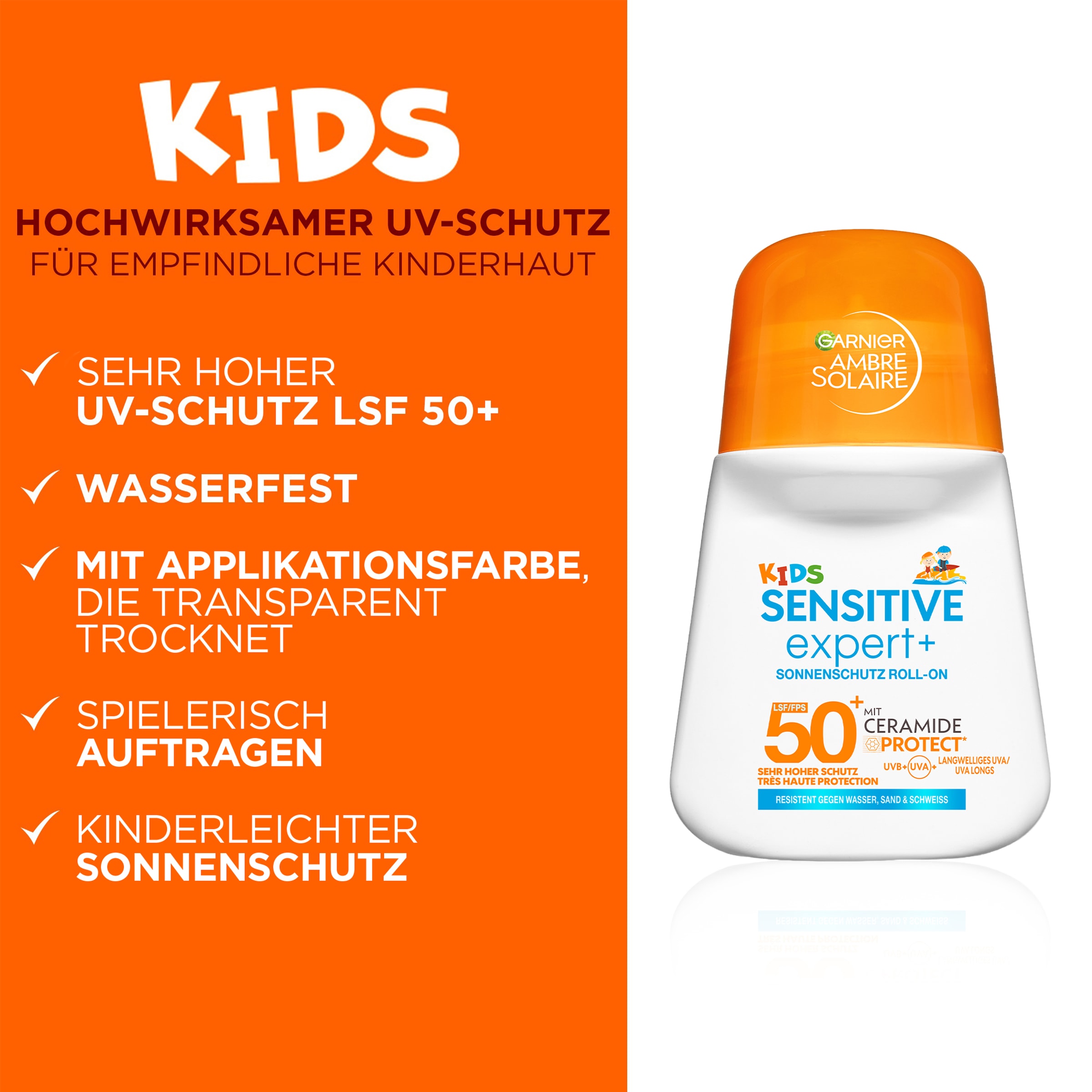 GARNIER Sonnenschutzstift »Garnier Ambre Solaire Kids Sensitive expert+ Roll-On LSF 50+«