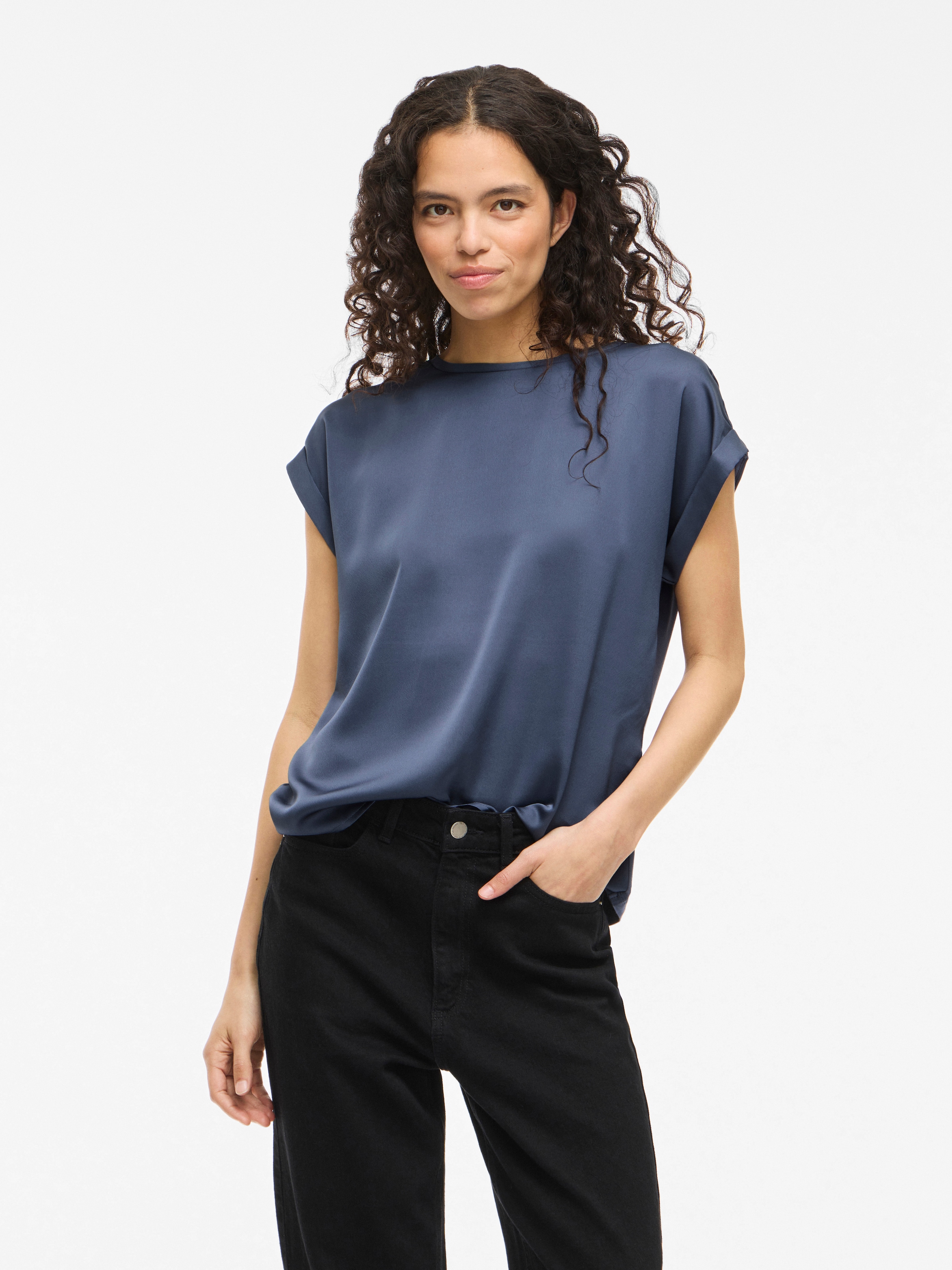 Vila Kurzarmshirt "VIELLETTE S/S SATIN TOP - NOOS", Satin Optik günstig online kaufen