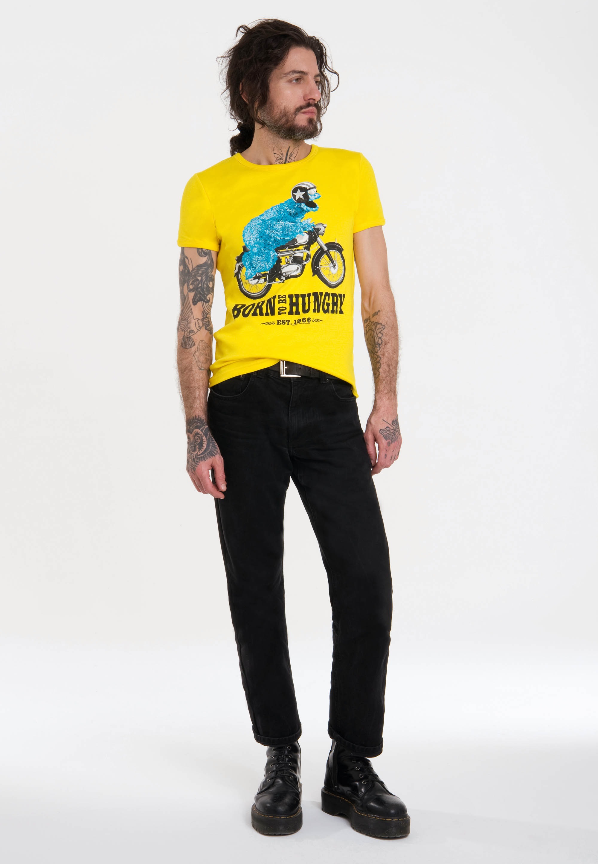 Motorrad«, lizenziertem ▷ mit BAUR Krümelmonster für | »Sesamstraße T-Shirt Print - LOGOSHIRT
