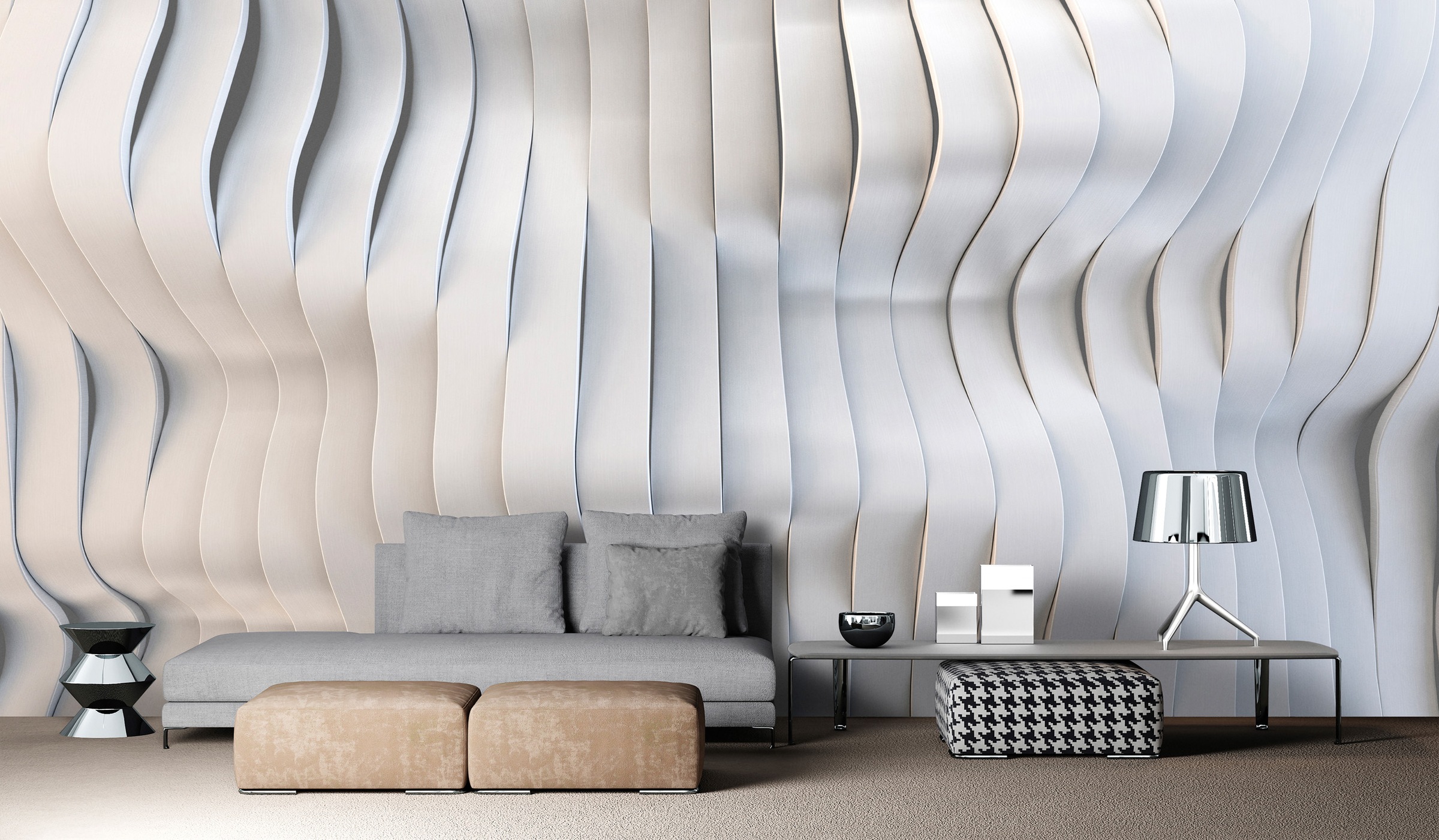 living walls Vliestapete "Fototapete Wellenoptik 3D Moderne Wandtapete" matt glatt