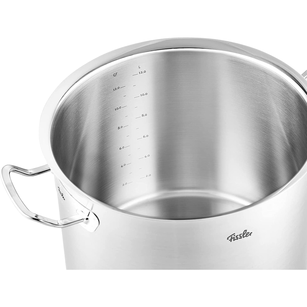 Fissler Topf-Set »ORIGINAL-PROFI COLLECTION® Edelstahl-Topfset«, Edelstahl 18/10, (4 tlg., 1x Kochtopf Ø 20 cm, 1x Stielkasserolle Ø 16 cm, 1x Pfanne Ø 24 cm), mit breitem Schüttrand, Kaltmetallgriffen. Made in Germany, Induktion