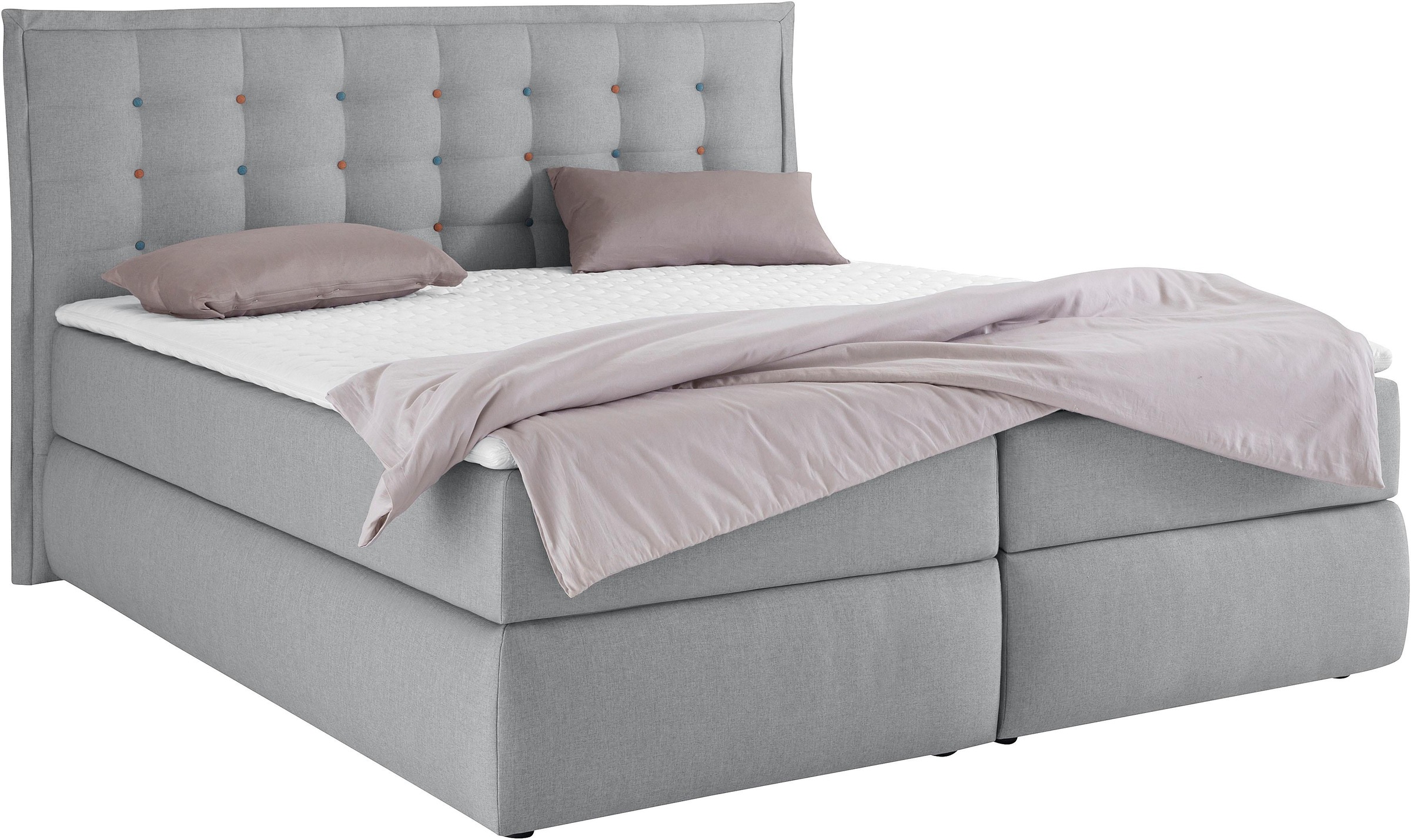 INOSIGN Boxspringbett »Sagres«, Kopfteil mit 2farbiger Flatterbiese und zweifarbigen Knöpfen