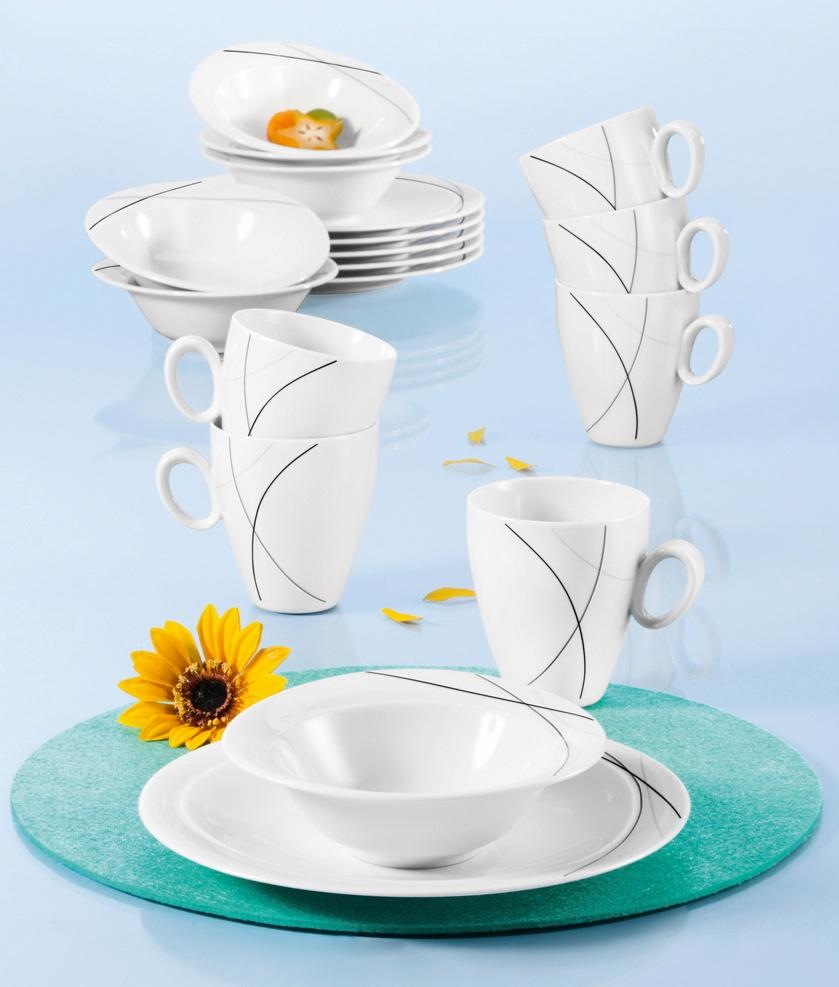 Seltmann Weiden Frühstücks-Geschirrset »Service, Trio Highline (Teller, Schale, Kaffeebecher)«, (Set, 18 tlg.), Teller, Becher, Schalen, Made in Germany, 18 Teile, für 6 Personen