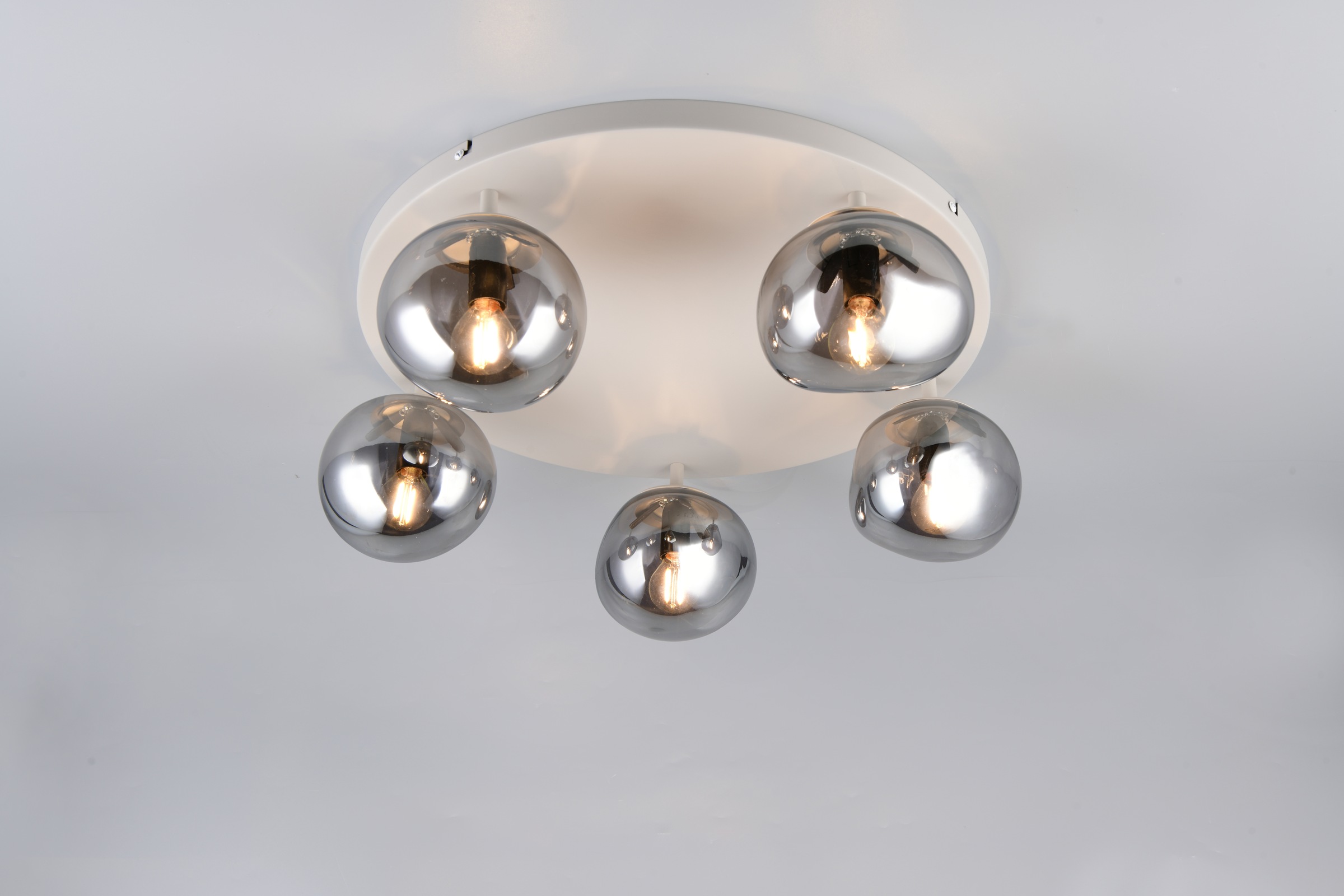 s.Oliver Deckenleuchte »ANJELLA, Deckenlampe exkl 5x E14 max 10W, in warm grey + smoke Glas,«, 5 flammig, Leuchtmittel E14 | Leuchtmittel wechselbar, mit mundgeblasenen Glas Lampenschirmen in rauchgrau, Ø gesamt 59cm