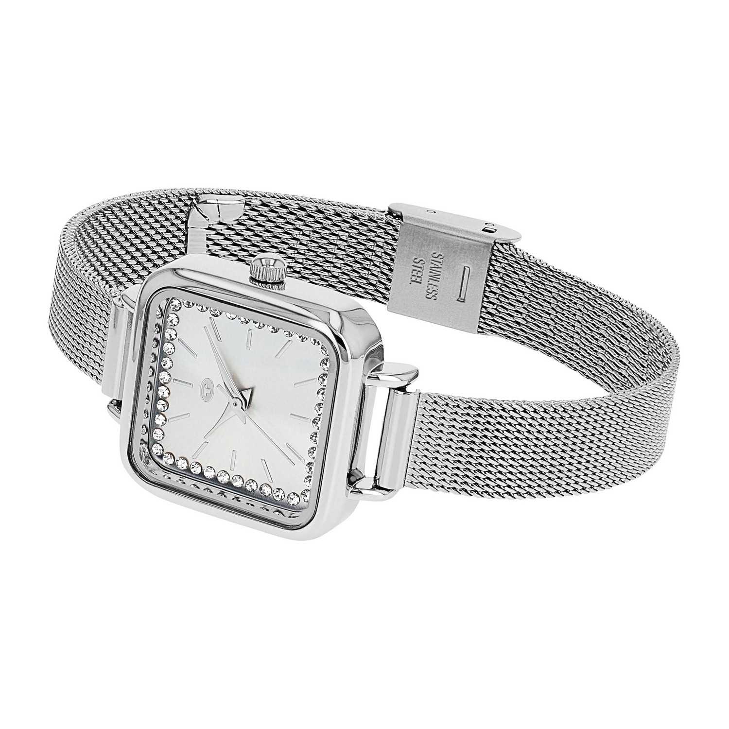TOM TAILOR Quarzuhr Armbanduhr, Damenuhr, Edelstahlarmband, analog, Kristallsteine
