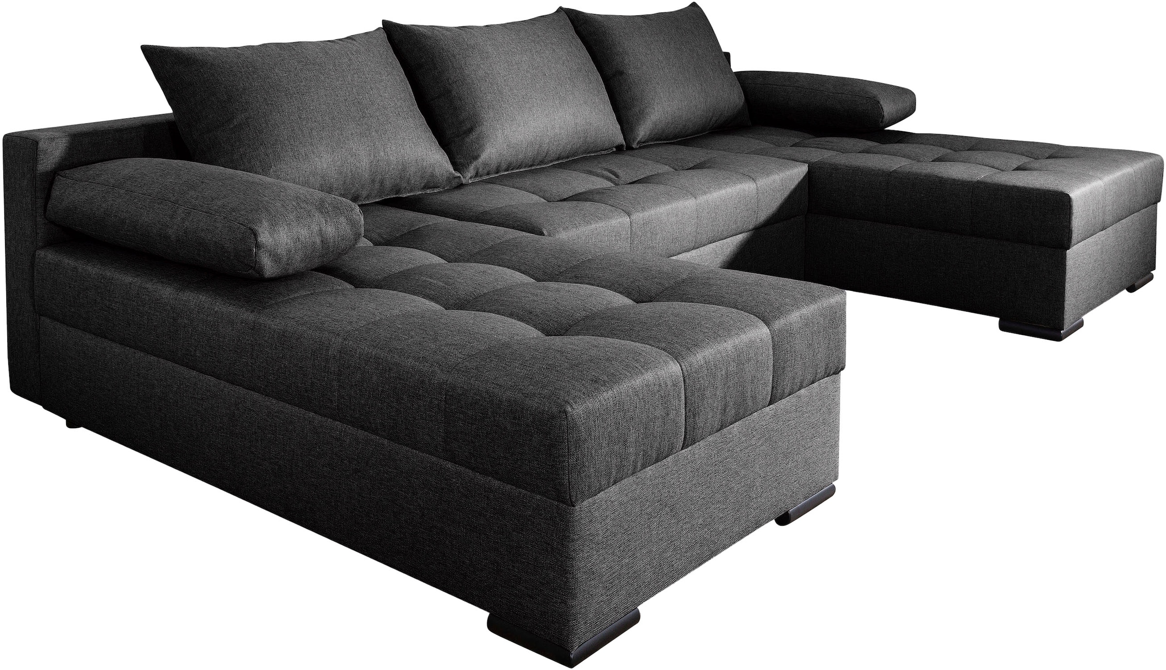 COLLECTION AB Wohnlandschaft »Josy U-Form, Breite 269 cm, Flachgewebe, Struktur, Cord & Cord/Mix«, (Cord-/Mix), inkl. Bettfunktion, Bettkasten, mit 3 gleich großen Rückenkissen