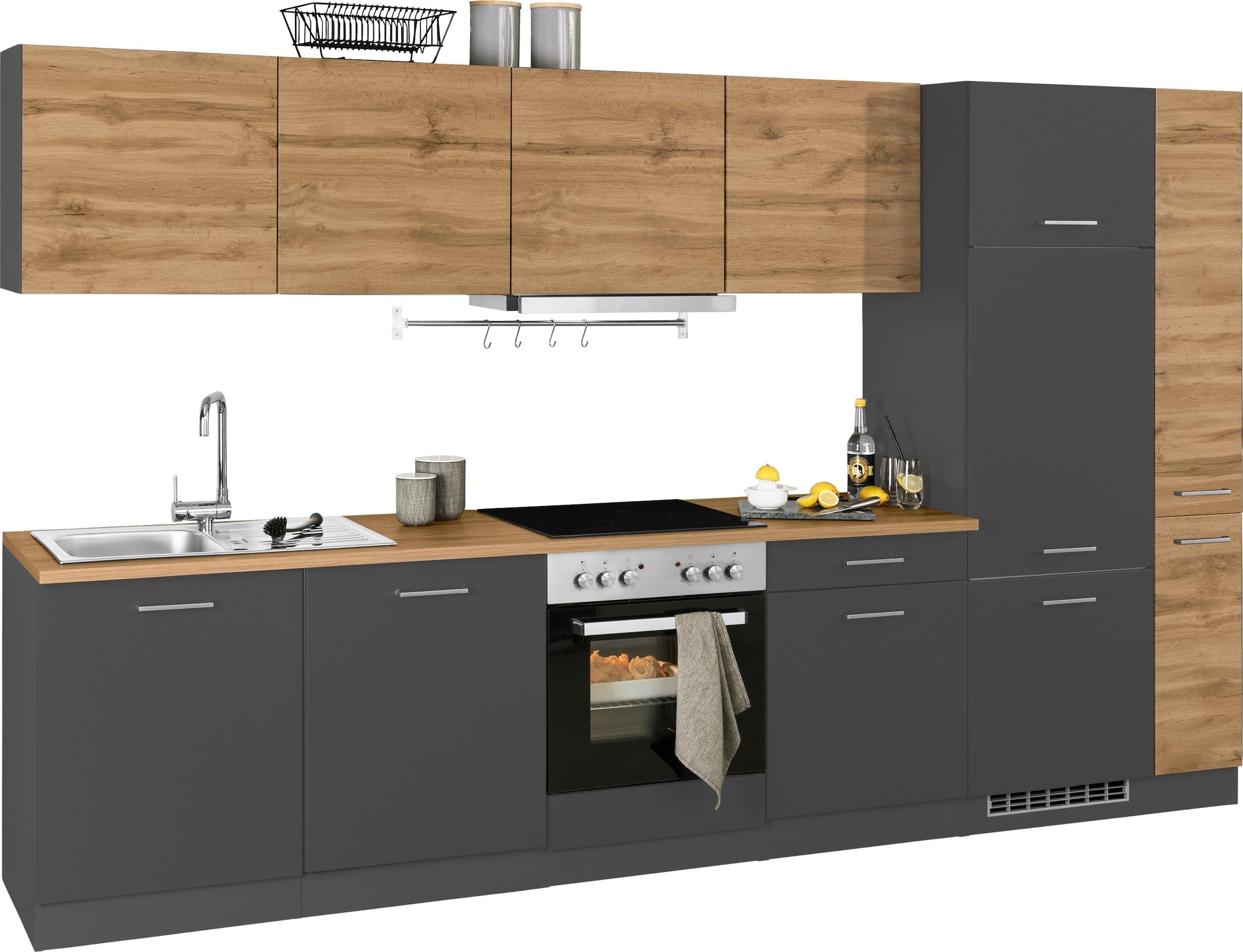 KOCHSTATION Küchenzeile »KS-Kehl«, mit E-Geräten, Breite 330 cm, inkl. Kühlschrank