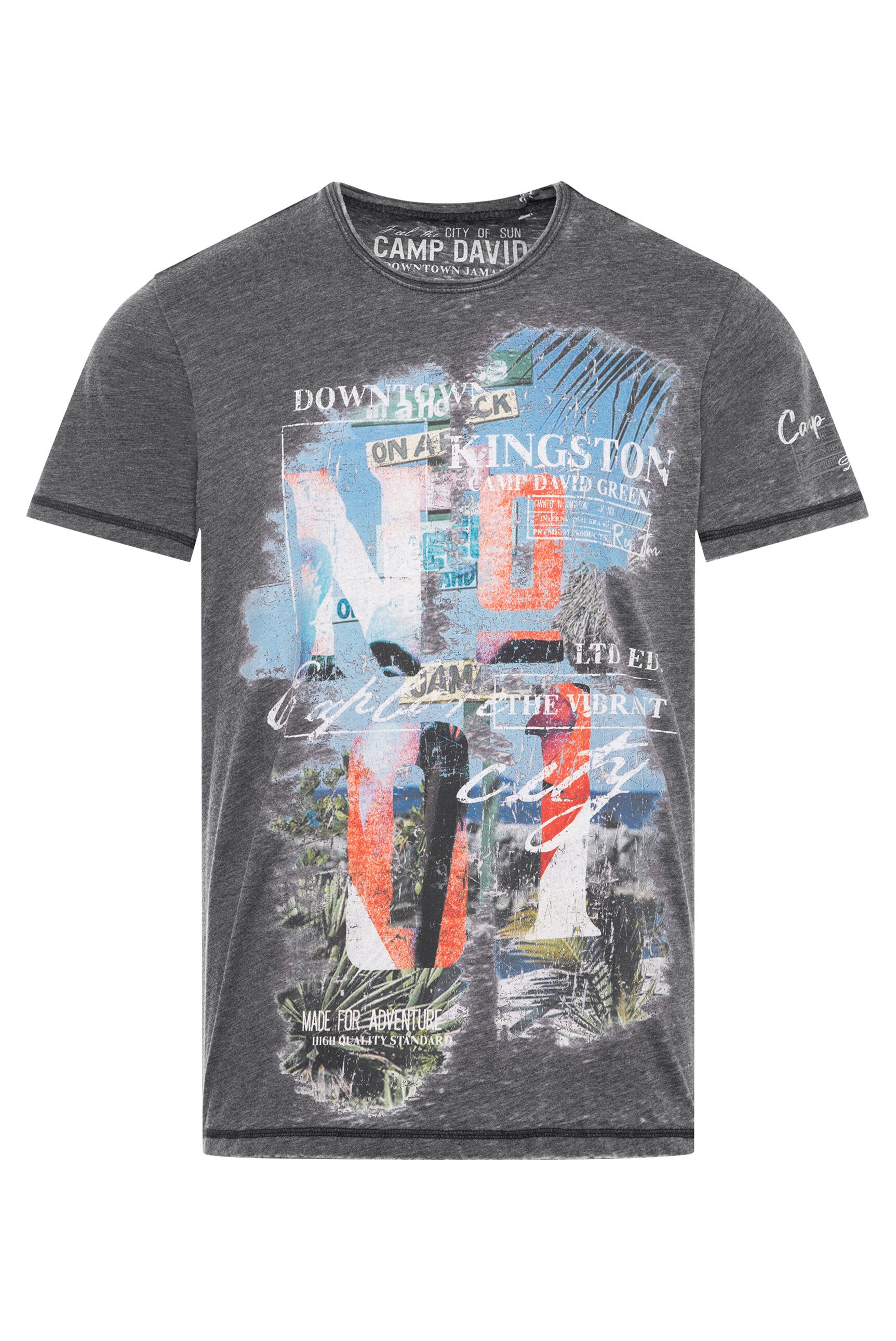 CAMP DAVID Rundhalsshirt, mit offener Kante am Ausschnitt