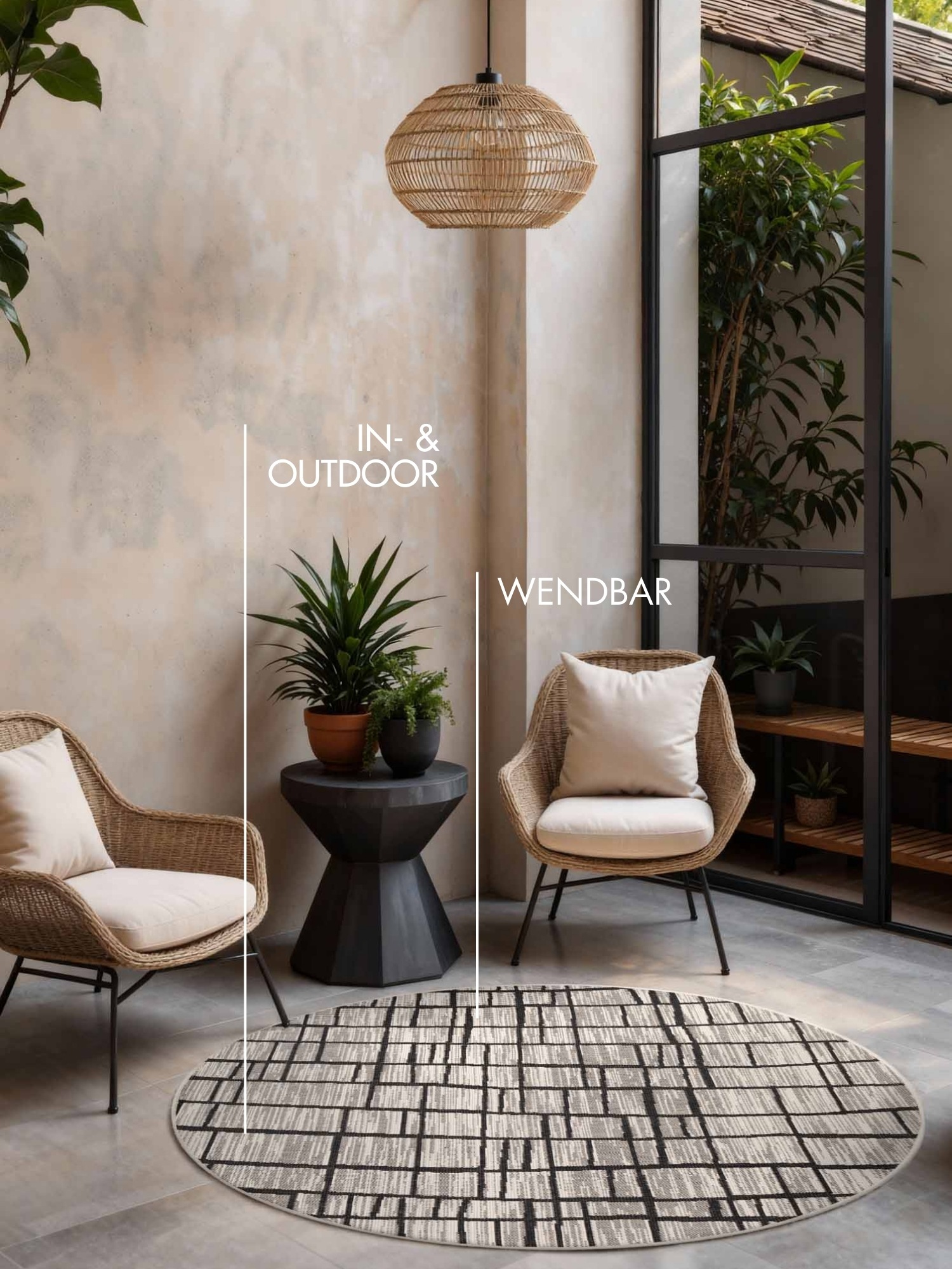 Teppich TED BAKER "Crouch, Wendeteppich", schwarz weiß, H:8mm Ø:160cm, Polypropylen, Teppiche, Teppich, Designteppich, Wetterfest, Pflegeleicht, Modern, Wohnzimmer, Terrasse 2
