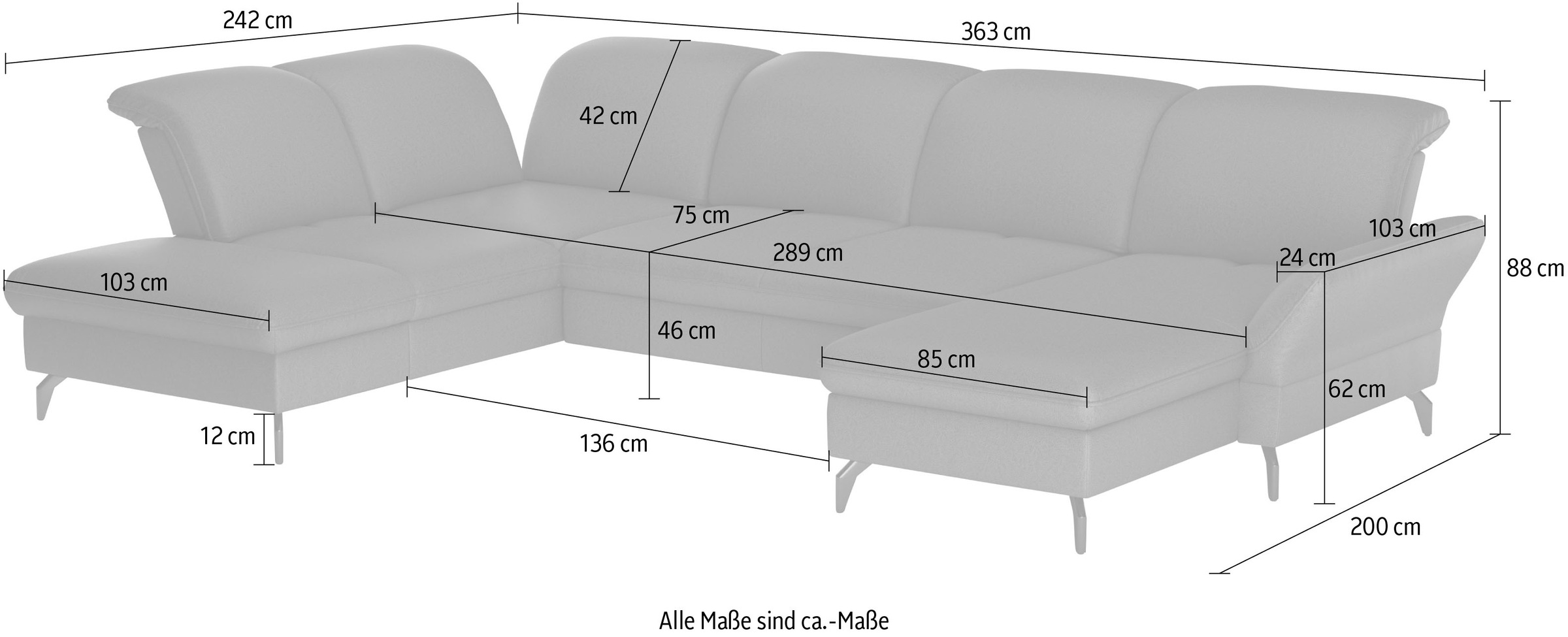 sit&more Wohnlandschaft »Leandro U-Form«, Wahlweise mit Bett-, Kopfteil - und Armlehnfunktion, sowie Bettkasten
