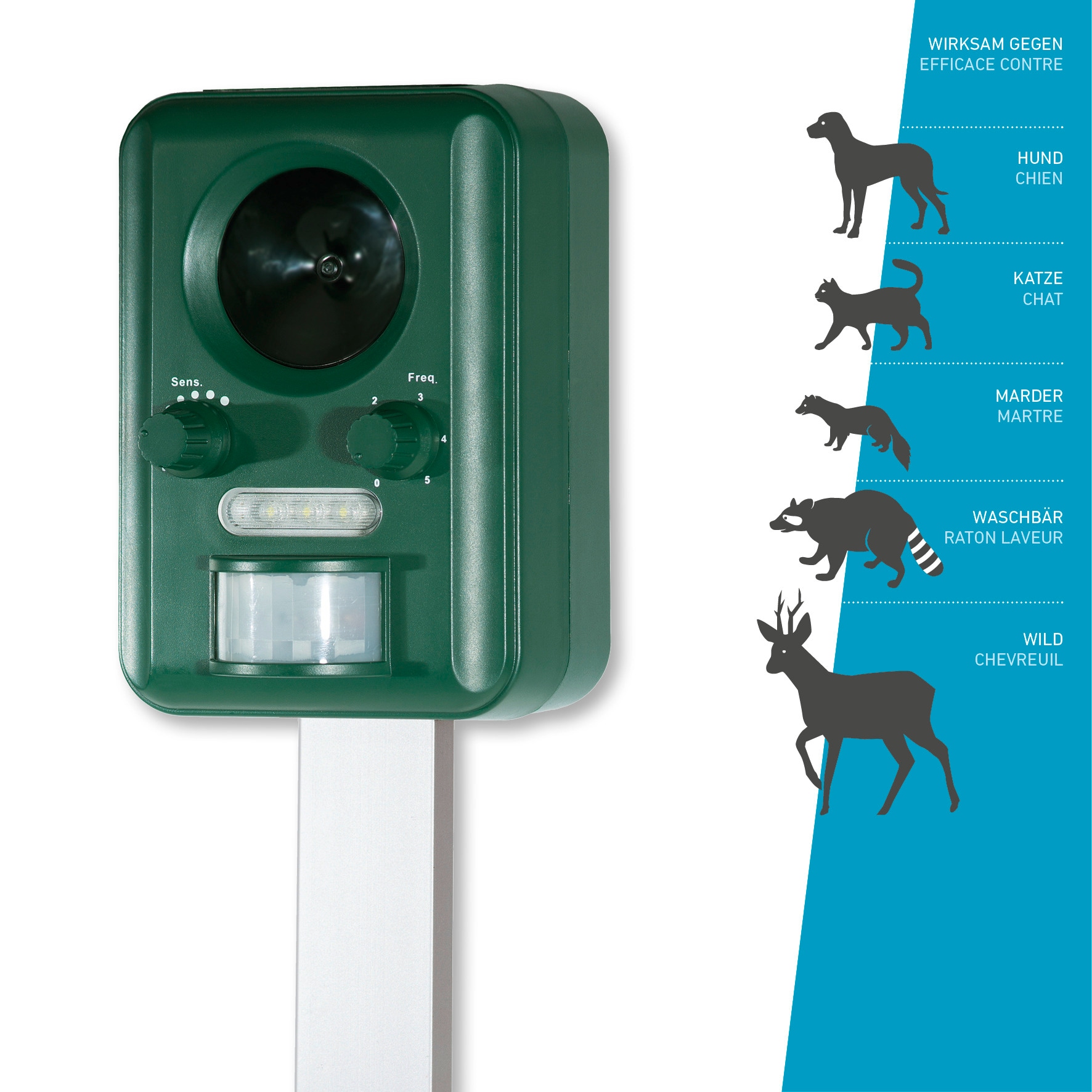 Windhager Ultraschall-Tierabwehr »Gerät Outdoor, mit Solar oder Batterie« Tiervertreiber gegen Marder, Waschbären, Wirkungsbereich 40 oder 60 m²