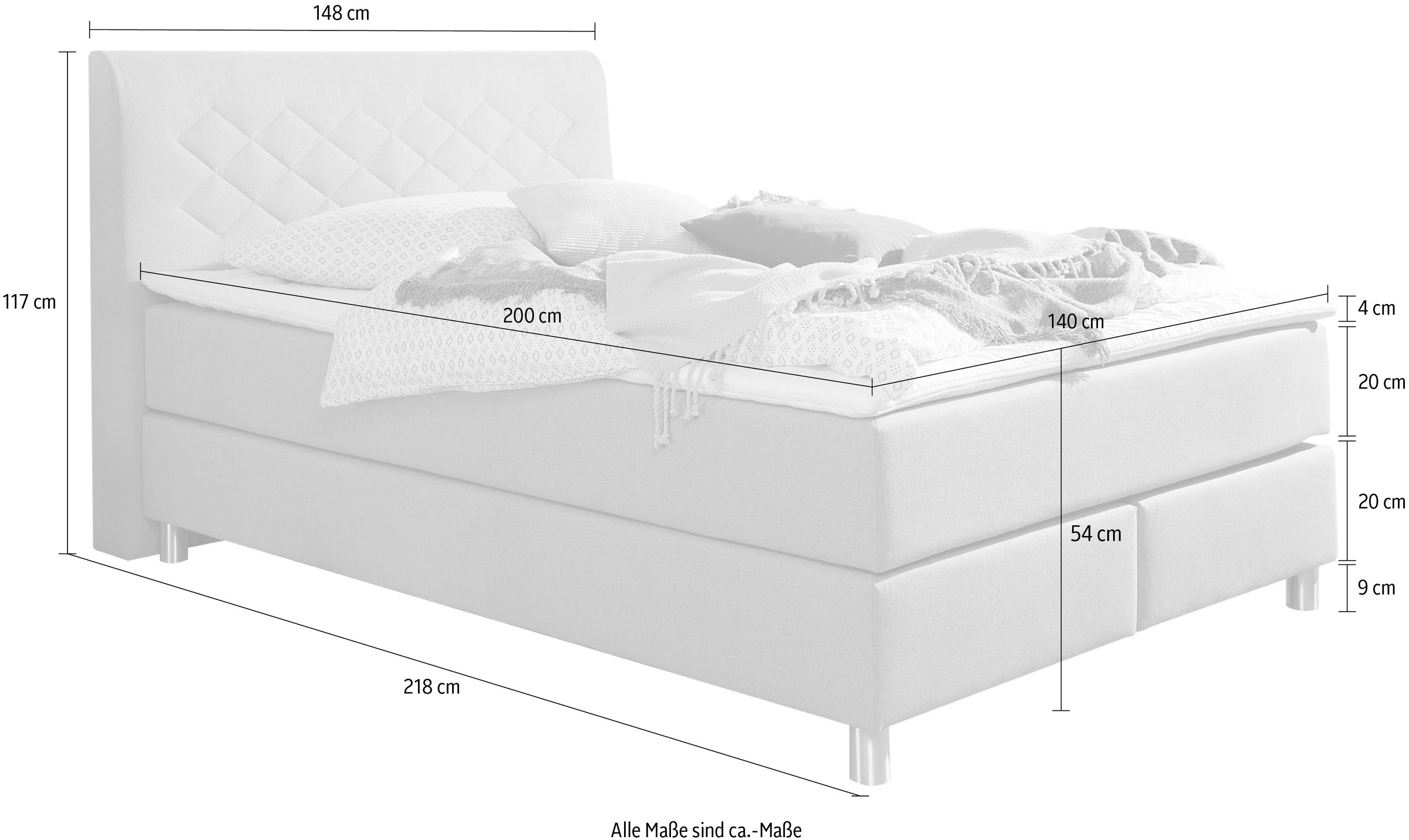 INOSIGN Boxspringbett »Parla«, incl. Topper, 4 Farben in 4 Breiten, 2 Härtegraden, 3 Matratzenarten