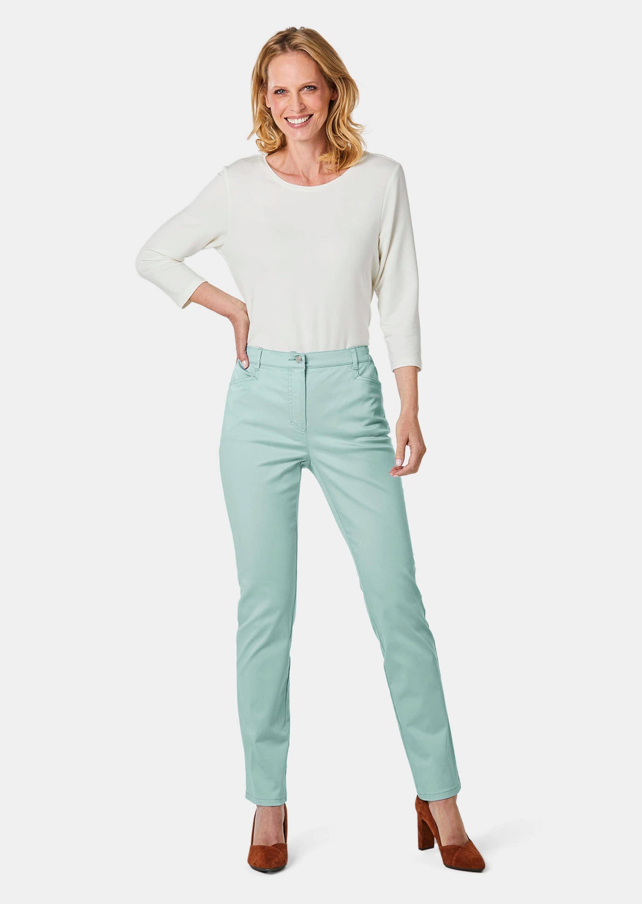 Goldner Carla Women's Cotton Trousers Mint Green Size 19 3
