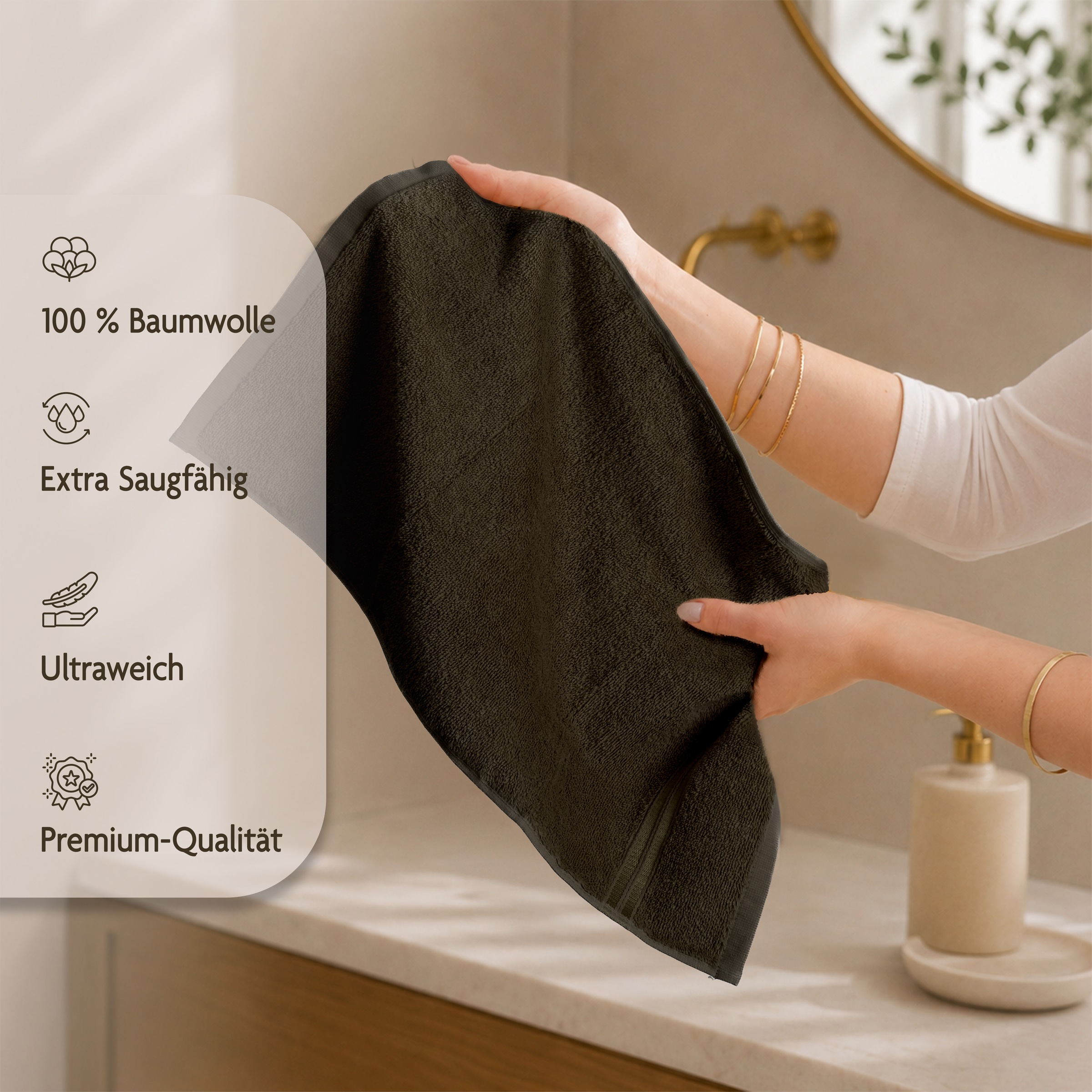 HAMMETEX Gaestehandtuecher »5er Set, 30x50 cm, weich & saugstark, 100% Baumwolle« mit Bordüre, einfarbig, Schlaufe, 100% Baumwolle Frottee