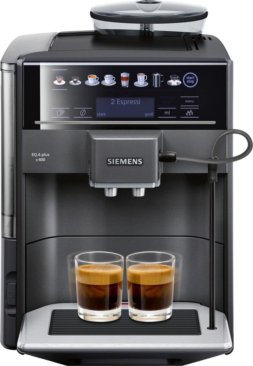 SIEMENS Kaffeevollautomat »EQ6 plus s400 TE654509DE, Doppeltassenfunktion, Keramikmahlwerk«, viele Kaffeespezialitäten, automatische Dampfreinigung, saphirschwarz