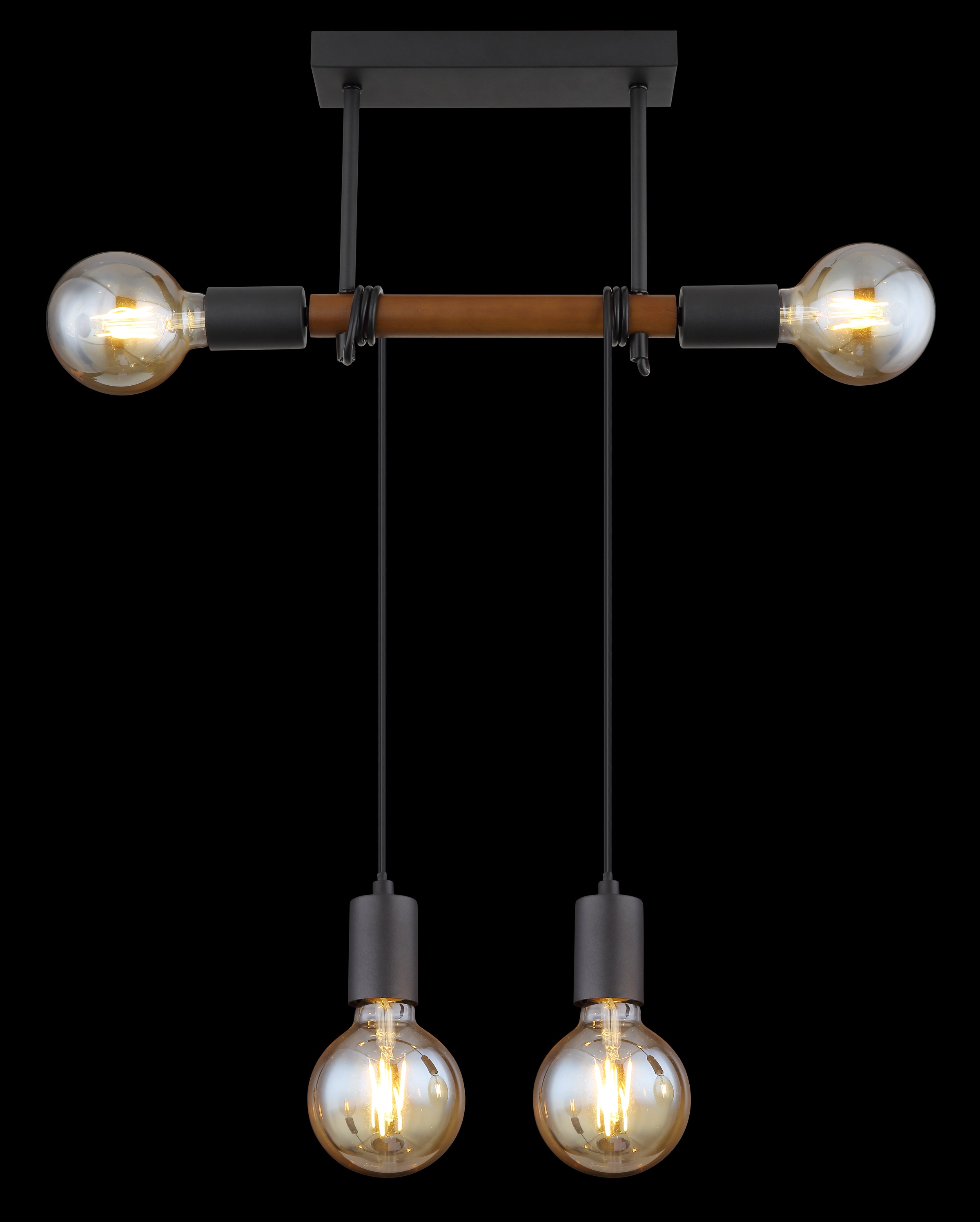 GLOBO LIGHTING Deckenleuchte »HEINRICH« E27 1 Stk. Schlichte Deckenleuchte schwarz matt mit Holz braun, Kabel