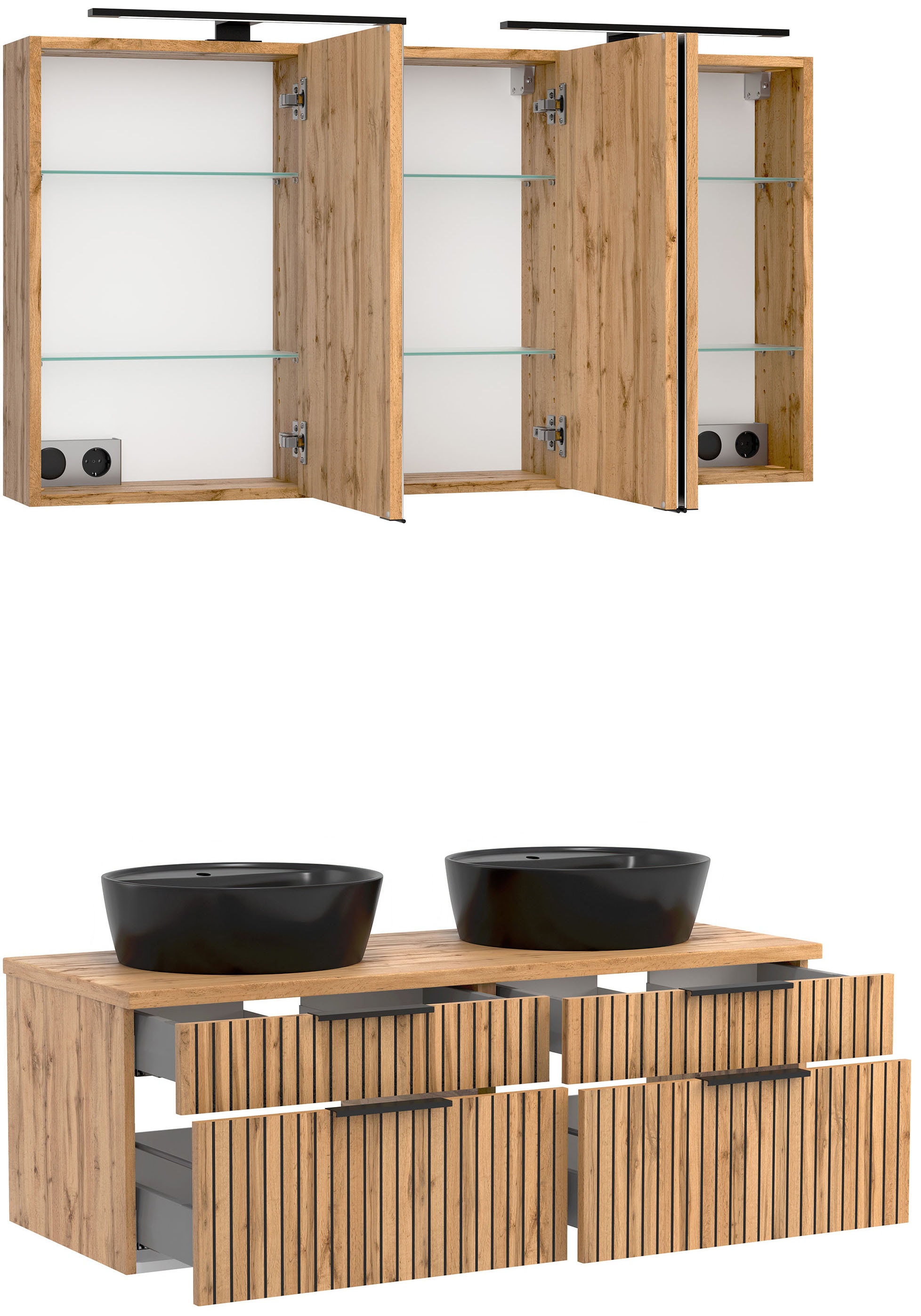 welltime Badmöbel-Set »Welltime, Carlton Waschtisch-Set, 80 oder 120 cm, gestreift«, (2 St.)