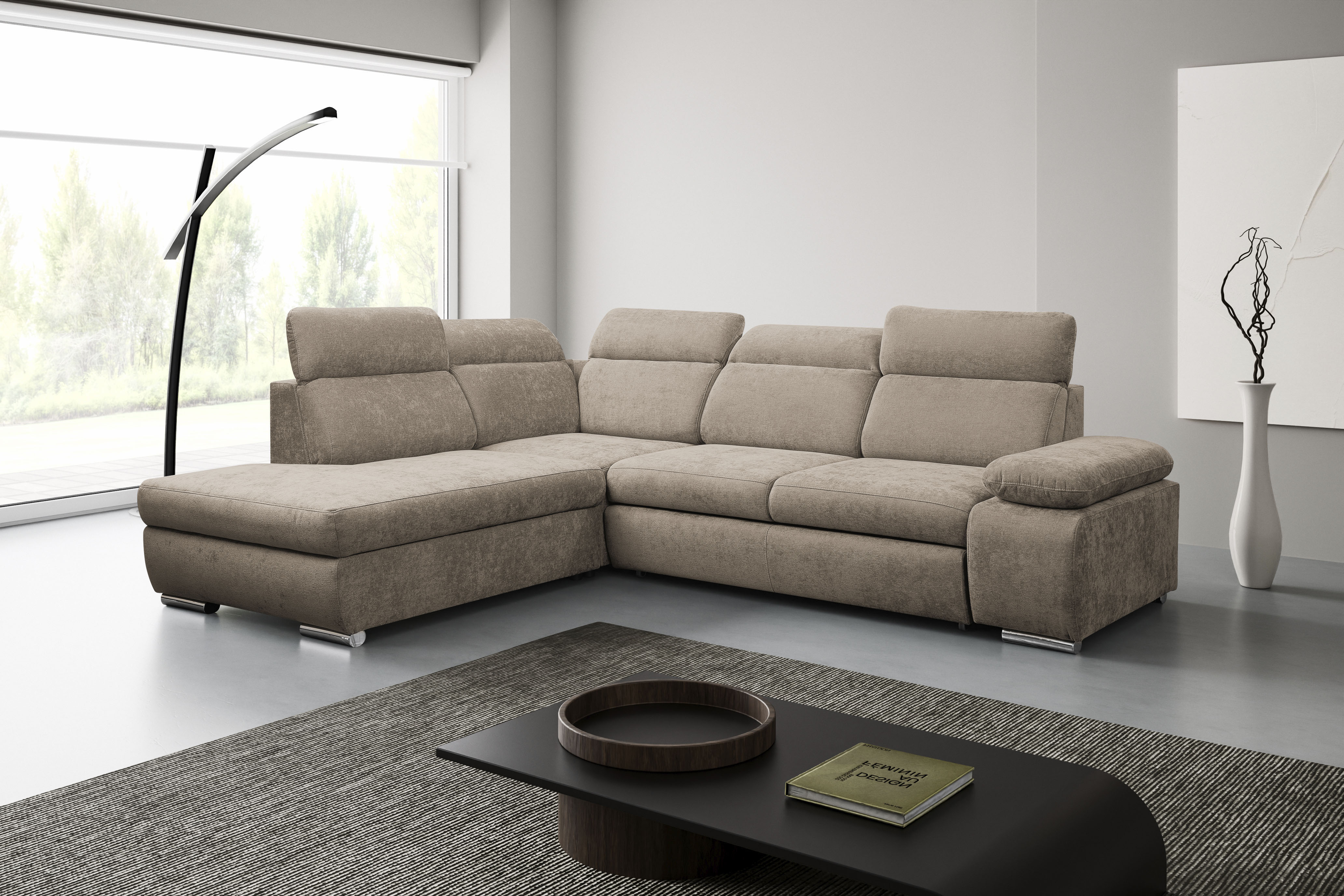 WERK2 Ecksofa "Alicante 280 x 230 cm Cord L-Form, modern und bequem" Chenille, L-Form, XXL, Schlaffunktion, Bettkasten