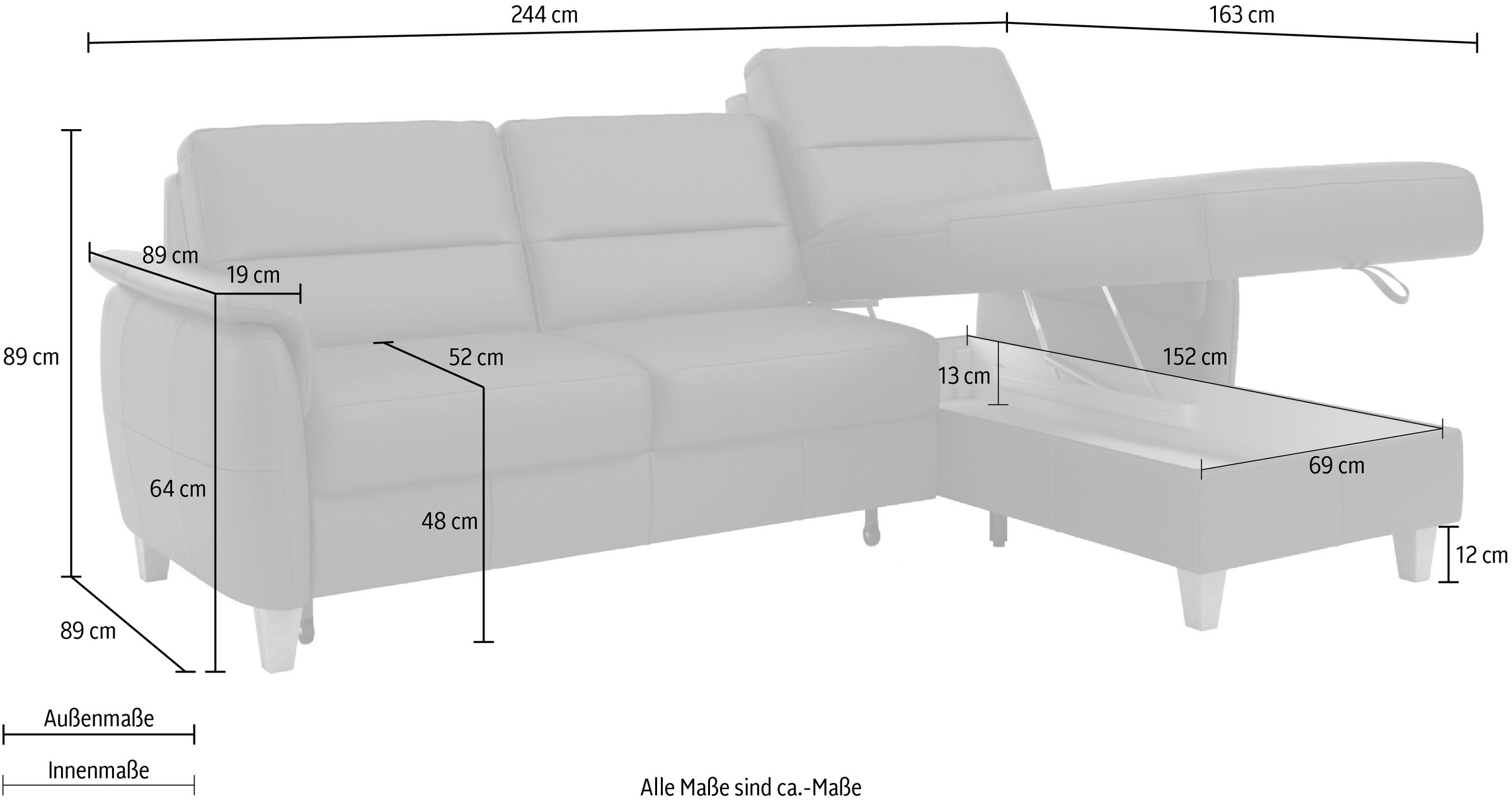 Home affaire Ecksofa »Palmera L-Form«, Federkern, wahlweise mit Bettfunktion und mit/ohne Bettkasten
