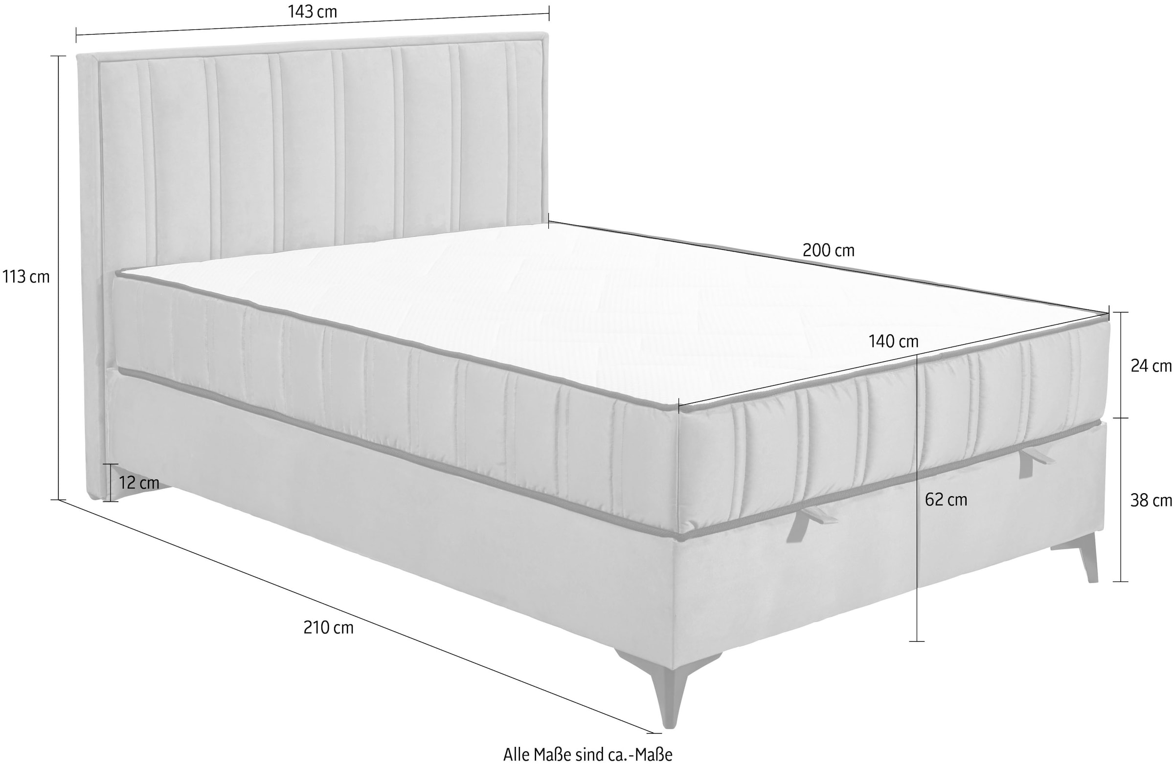 ED EXCITING DESIGN Boxbett »Monroe inkl. Bettkasten, erhältlich in den Breiten 120cm & 140cm«, Duo-Matratze - feste Seite mit Kokosmatte