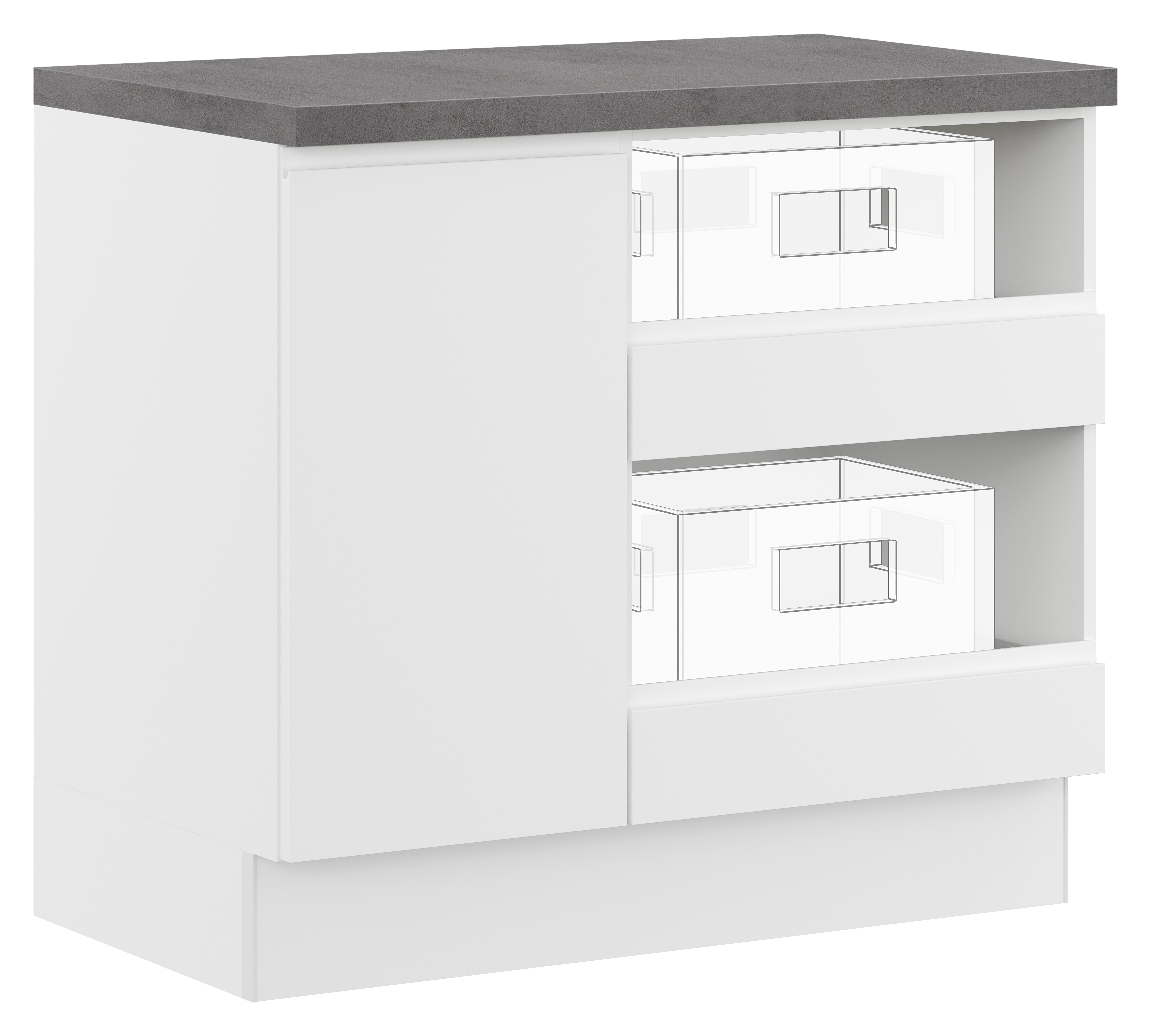 IMPULS KÜCHEN Mehrzweckschrank-Set "Warschau" Unterschrank mit Abfallsammler und Unterschrank für Getränkekisten, 4 Stk. tlg.