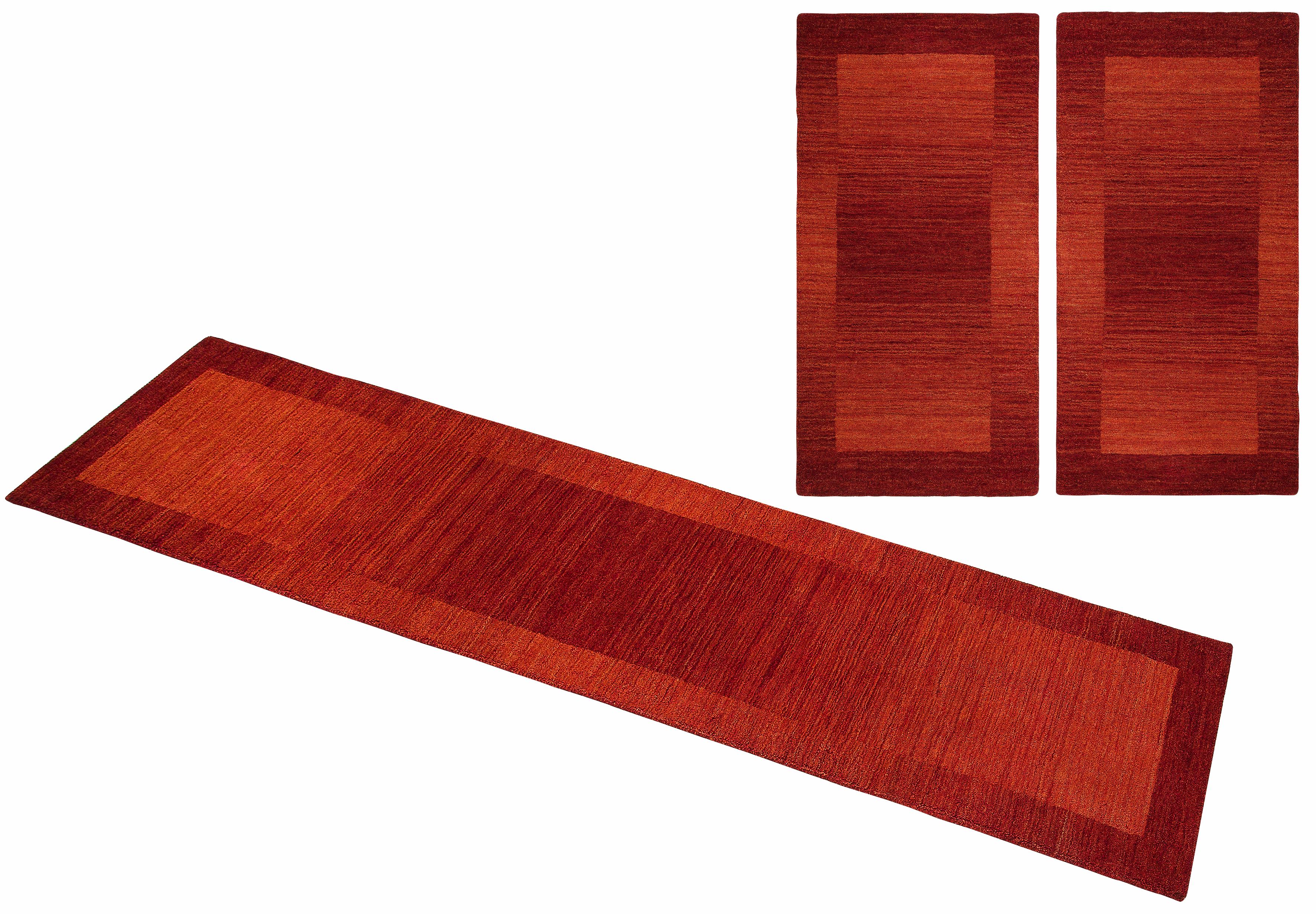 Bettumrandung THEKO, H:9mm, rot, Obermaterial: 100% Wolle, Schlafzimmer, Bettumrandungen, "Gabbeh Super, Handweb, Teppich, Bordüre, reine Wolle",