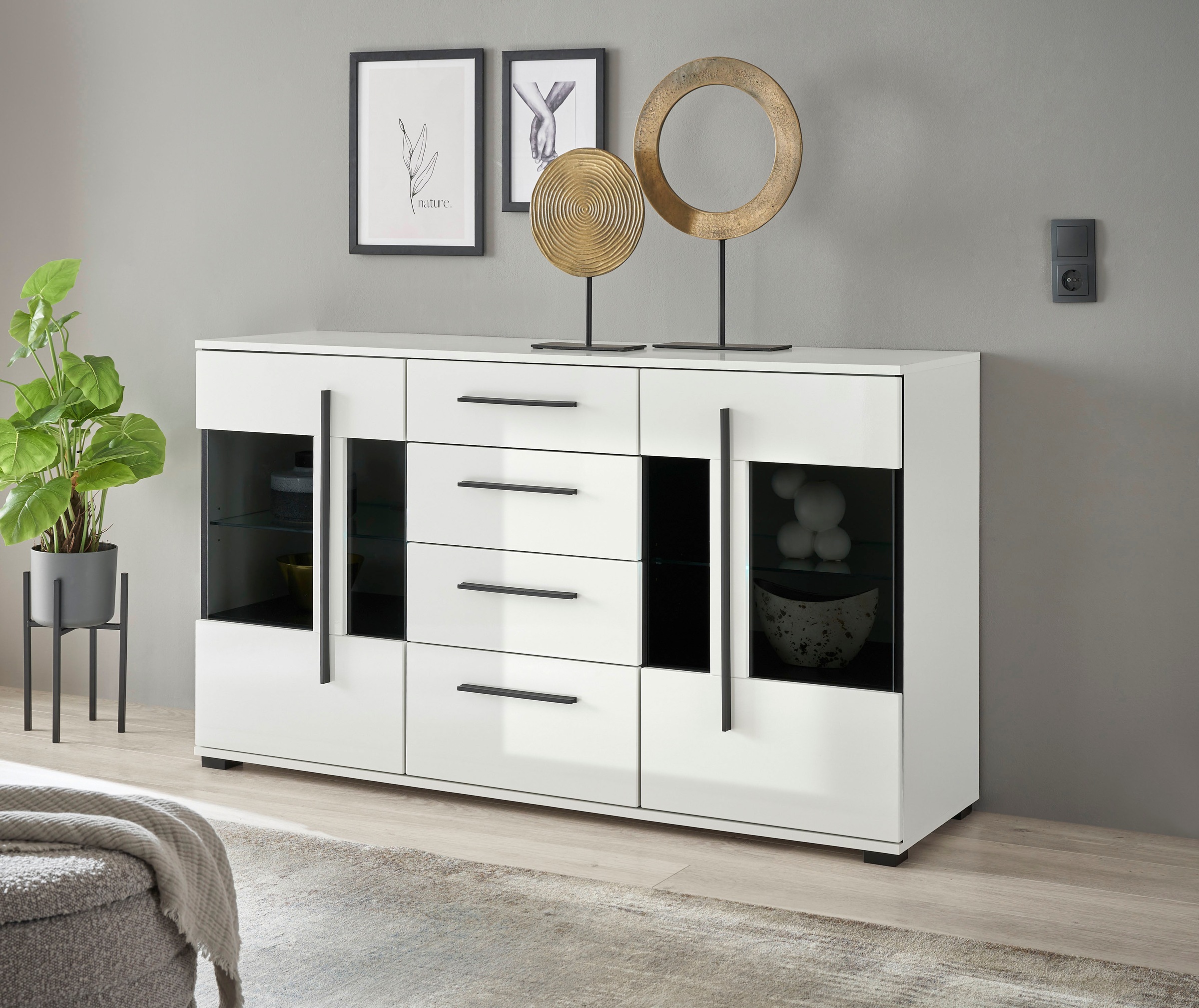 INOSIGN Sideboard »Cantara, moderner Schrank, Kommode in Eiche Evoke oder weiß«, schwarze Stangengriffe, ausreichend Stauraum, vielseitig einsetzbar