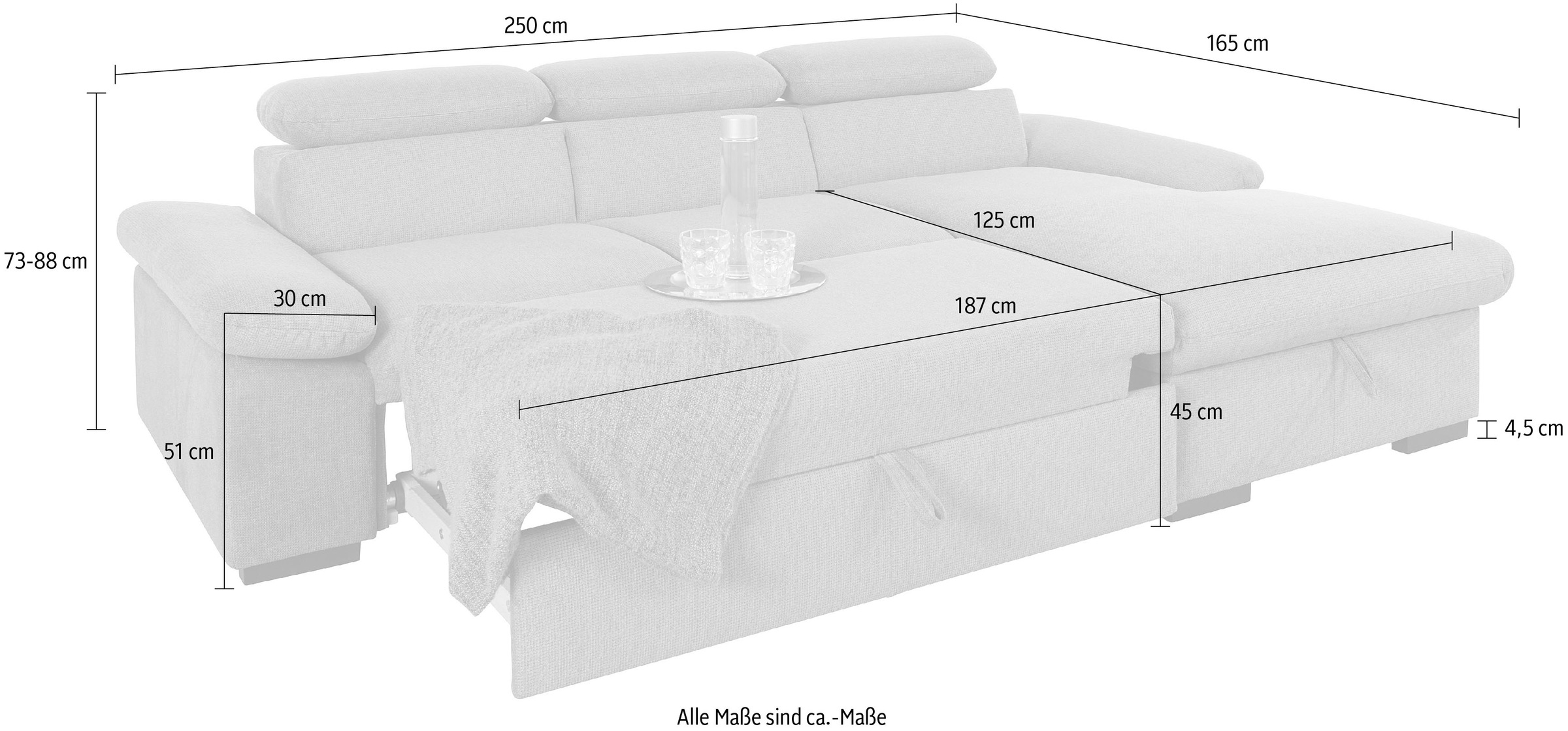 COTTA Ecksofa »Lola L-Form«, (Set, mit Hocker), mit Hocker & Kopfteilfunktion, wahlw. Bett- und Armteilfunktion