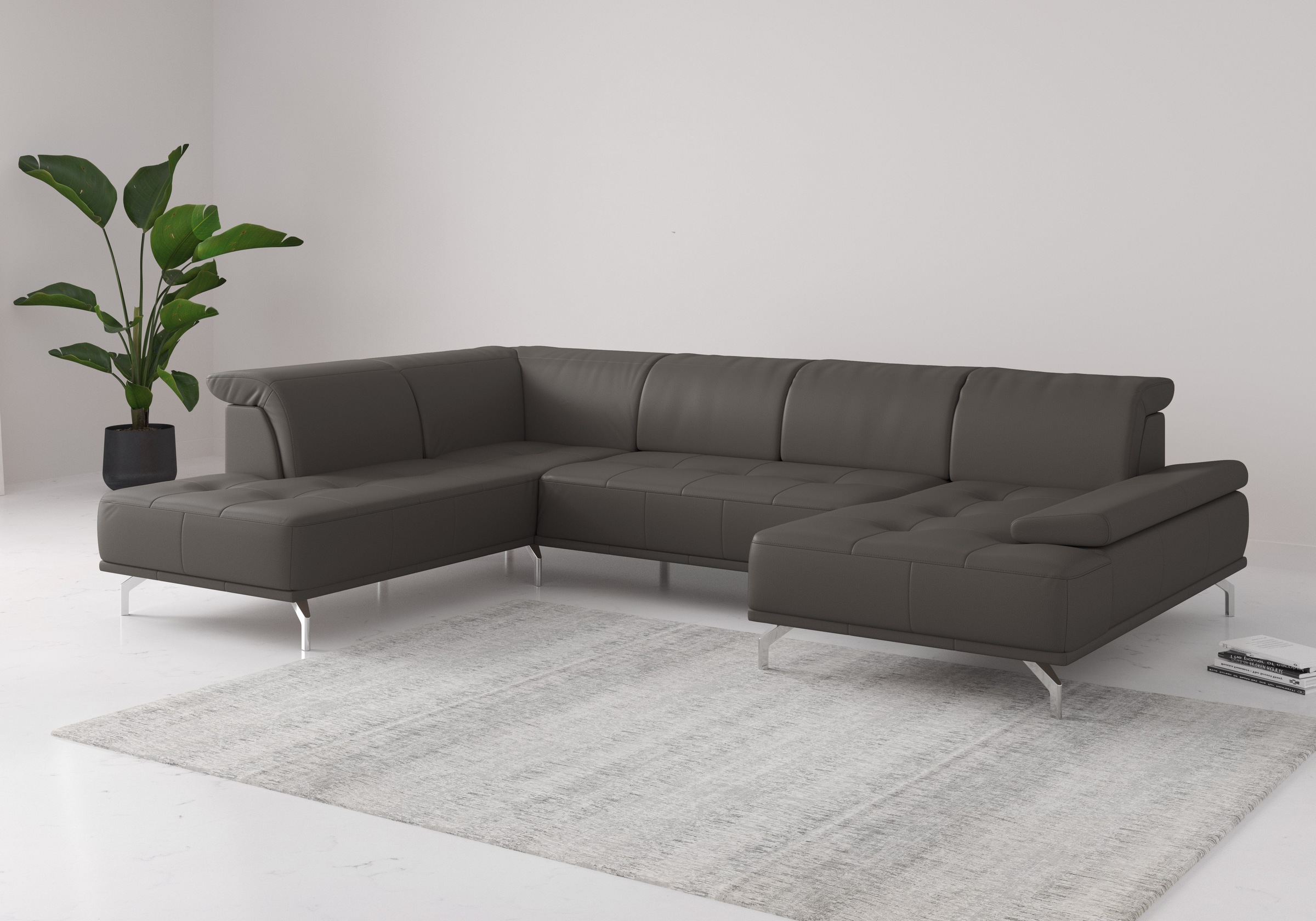 Wohnlandschaft HOME AFFAIRE "Caluna", grau (antrazit), B:334cm H:81cm T:235cm, Sofas, Wohnlandschaft, Inkl.Sitztiefenverstellung, wahlweise mit Kopf- und Armteilverstellung