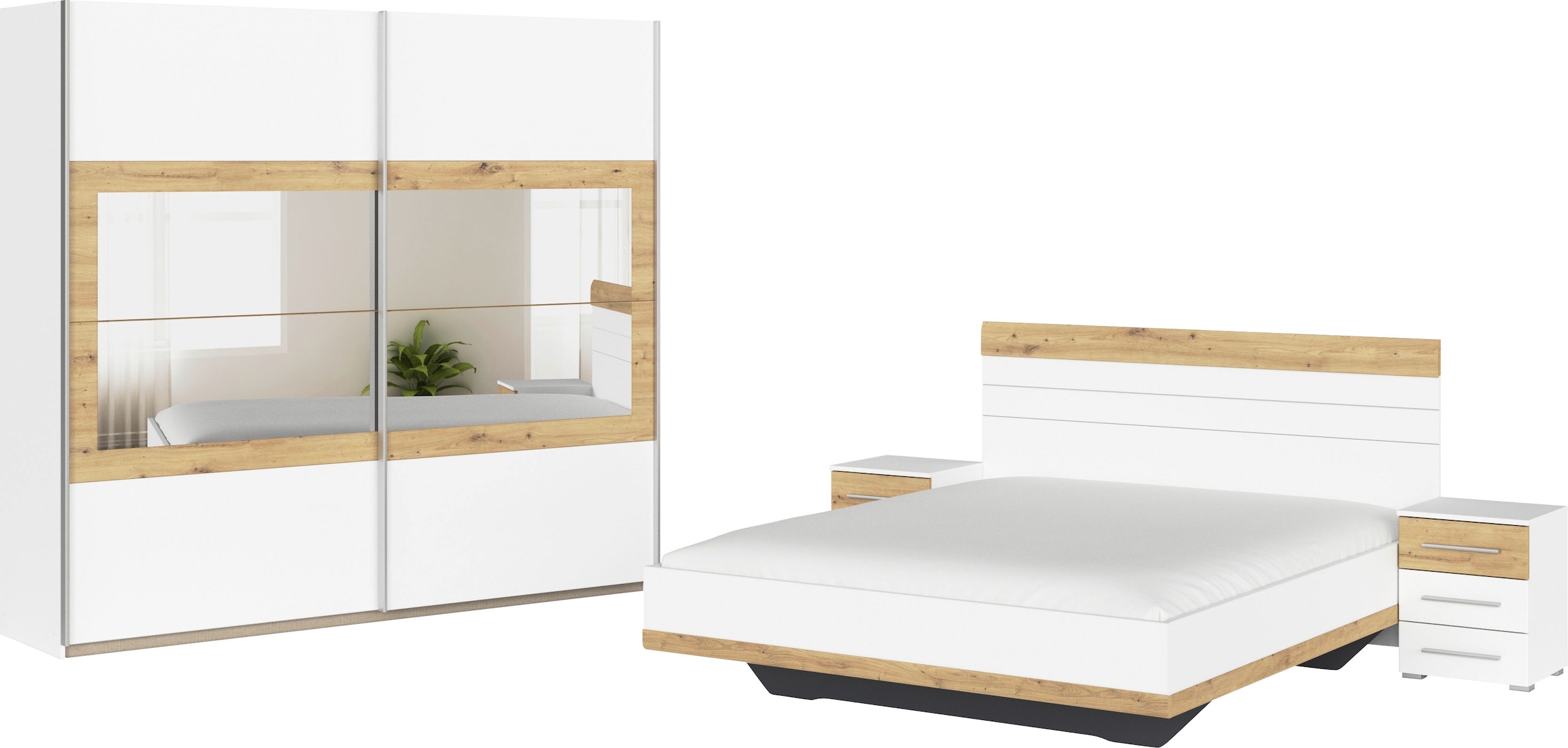 rauch Schlafzimmer-Set "Tarragona", (Set, 4 tlg.), Schrank in 3 Breiten, Bett in 2 Breiten, 2 Nachttische MADE IN GERMAN