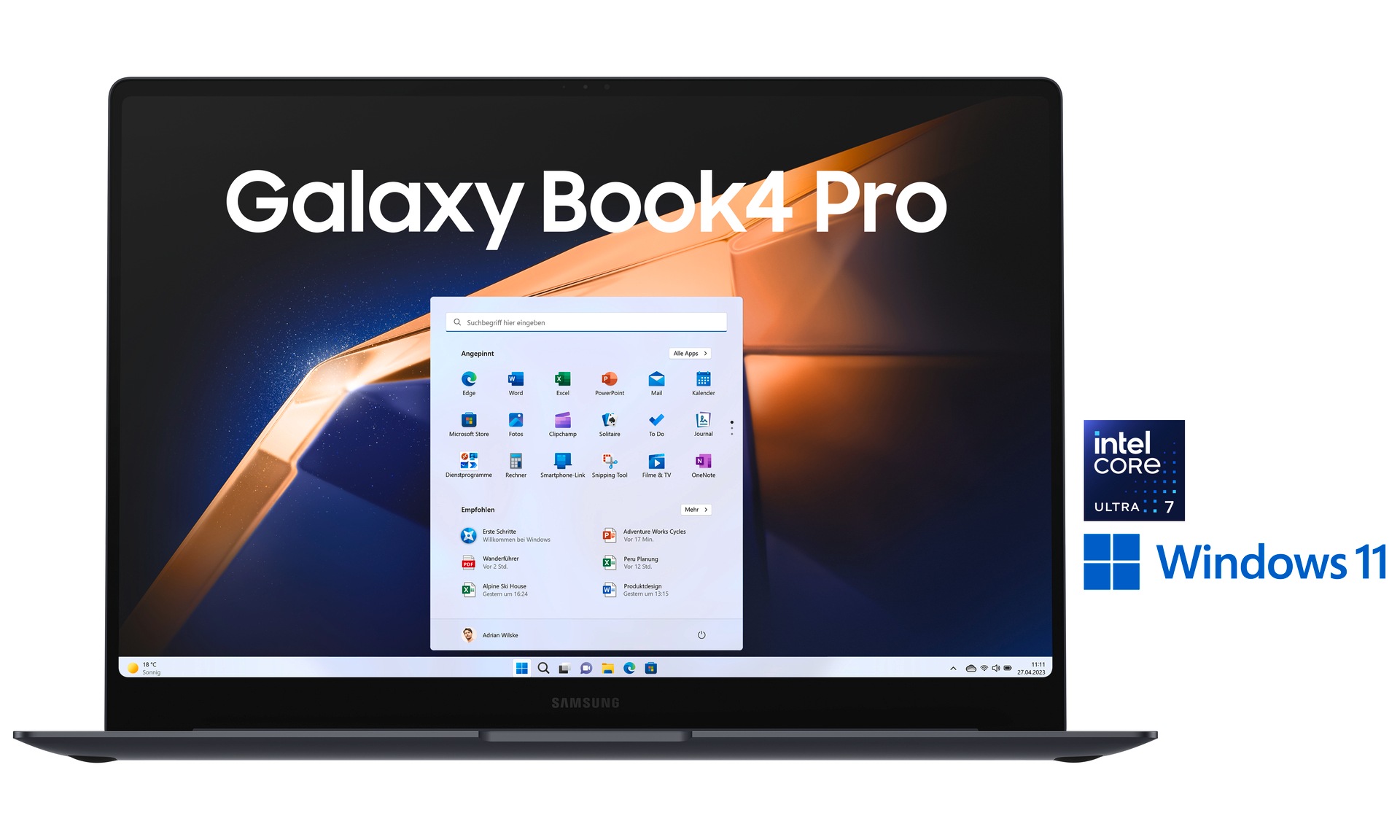 Samsung Notebook »NP960X Galaxy Book4 Pro 16''«, 40,6 cm, / 16 Zoll, Intel, Core Ultra 7, 512 GB SSD, Intel Core Ultra 7 Prozessor, 16 GB + 512 GB