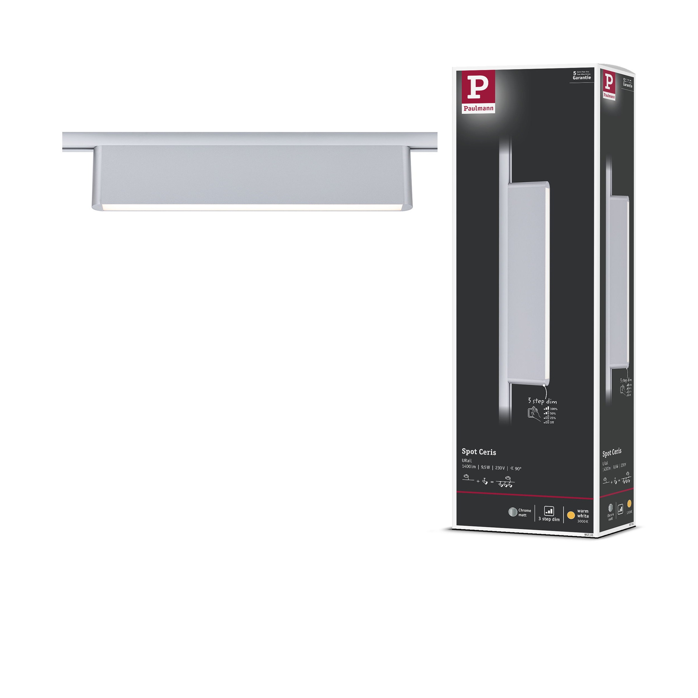 Paulmann Schienensystem-Leuchten »Ceris 800lm 9,5W 3000K dimmbar 230V« LED-Modul 1 Stk. Warmweiß 3-Step-Dim