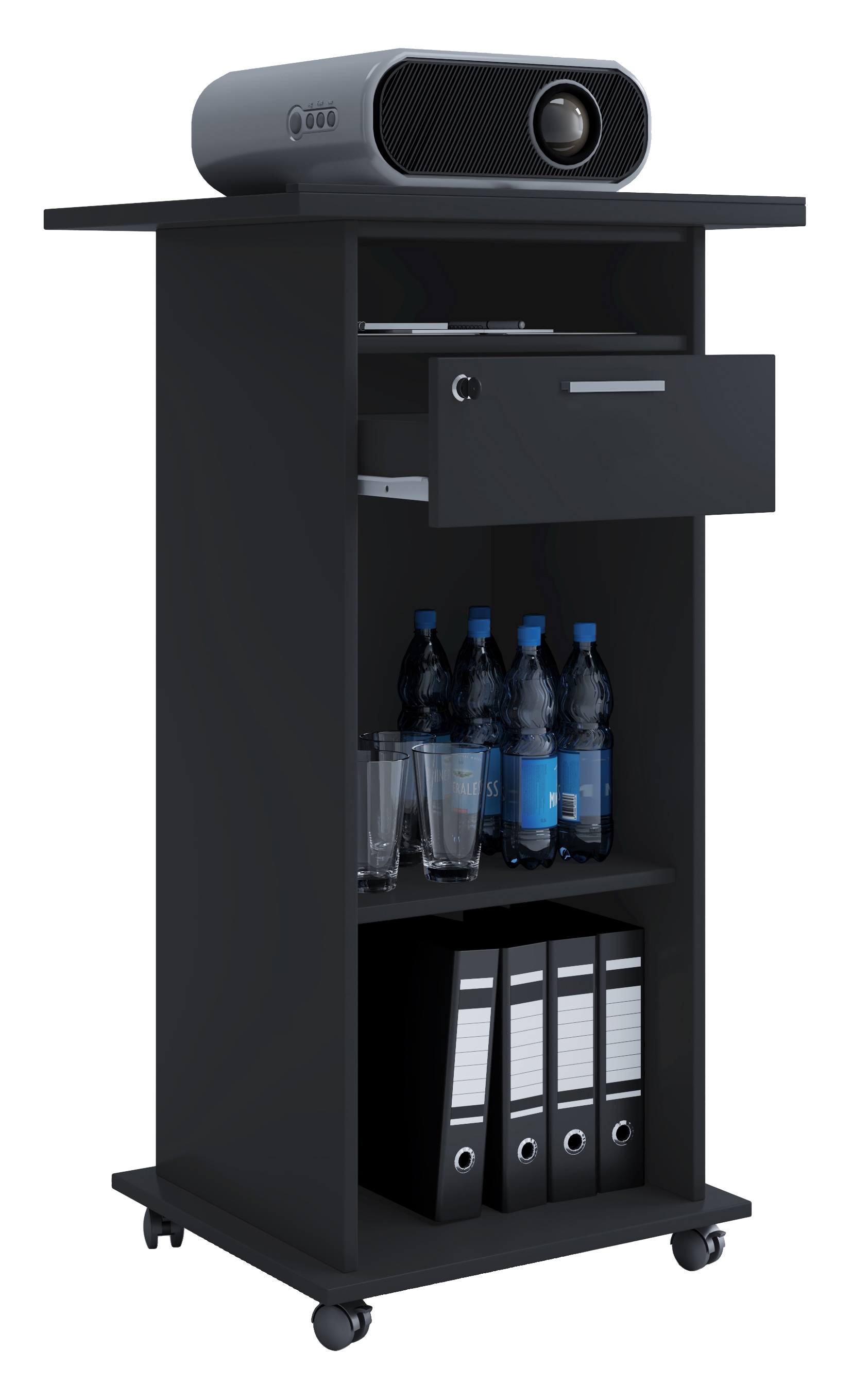 Wohnzimmertisch VCM "Tisch Möbel Wagen Beamer Projektor Rollen Neta", schwarz, B:60cm T:50cm, Sideboards, TVRack