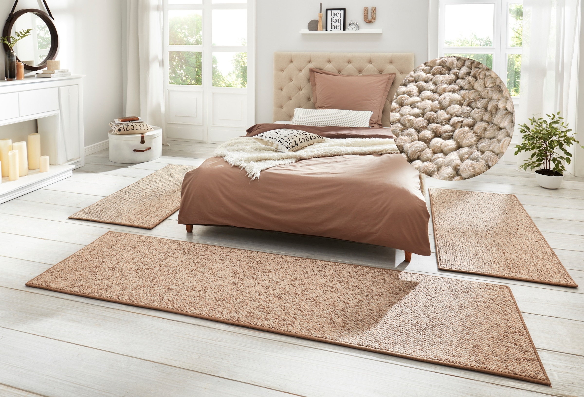 Bettumrandung HANSE HOME, H:12mm, beige, Obermaterial: 100% Polypropylen, Schlafzimmer, Bettumrandungen, "Wolly 2", Bettvorleger, 3-teiliger Läufer