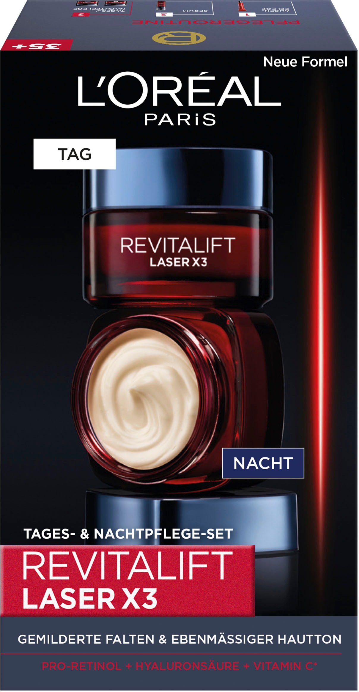L'ORÉAL PARIS Damen Gesichtspflege-Set "RevitaLift Laser X3 Tag und Nacht", rot, Hautpflegemittel, feuchtigkeitsspendend, mildert sichtbare Falten,