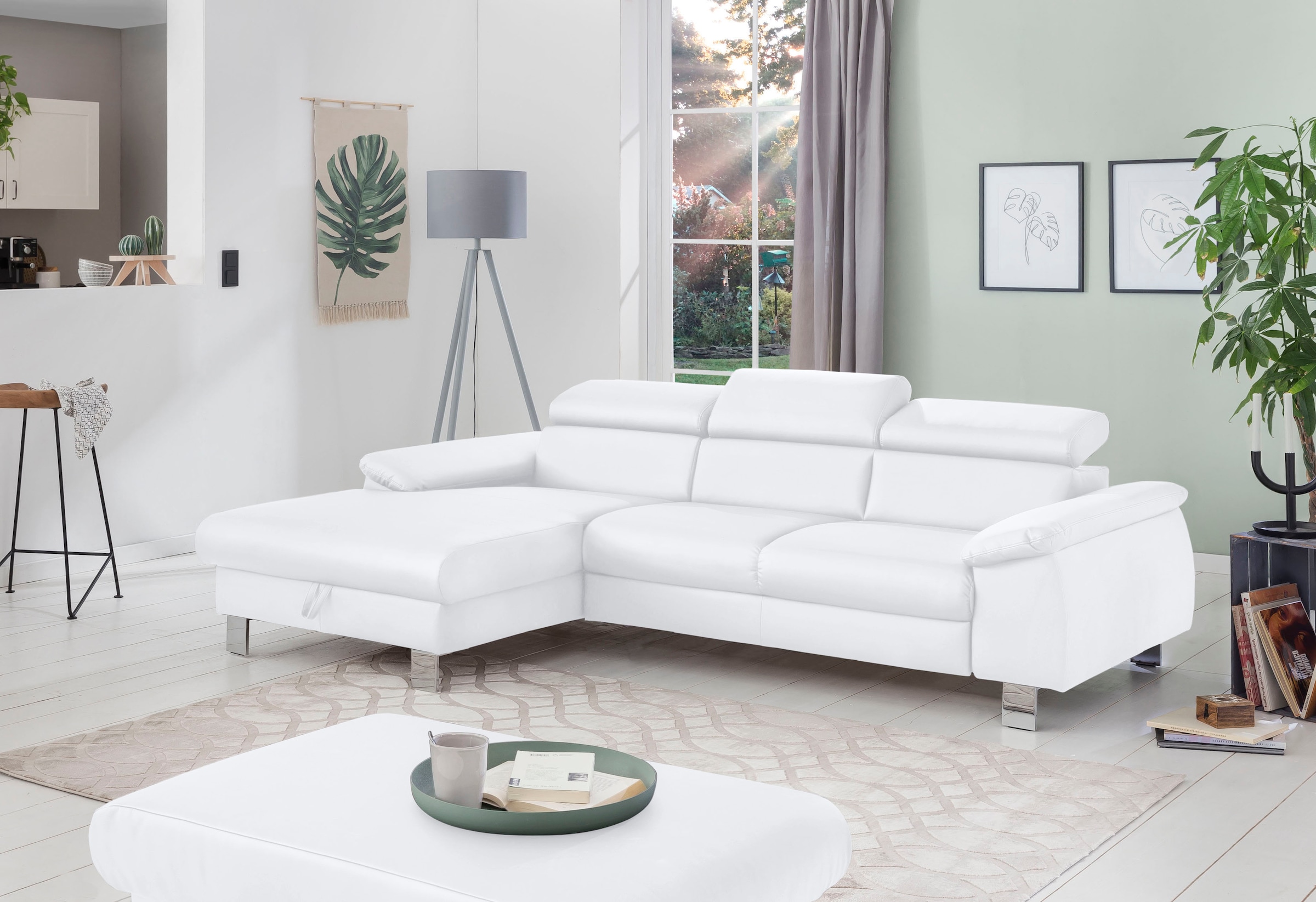 COTTA Ecksofa "Komaris L-Form, B: 244 cm" mit Kopfteilverstellung, optional Schlaffunktion, Bettkasten & Licht